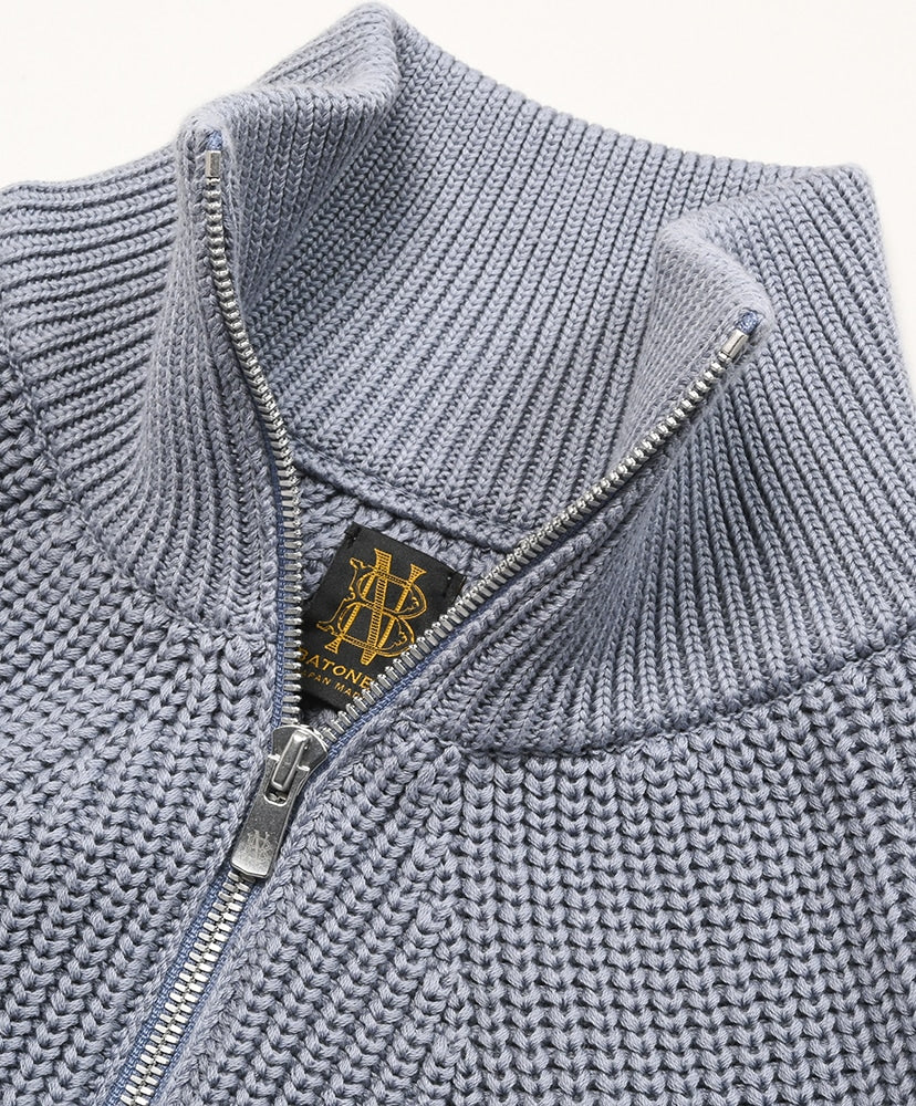 Batoner Signature Driver's Knit Cotton Zip Cardigan: Grey Saxe