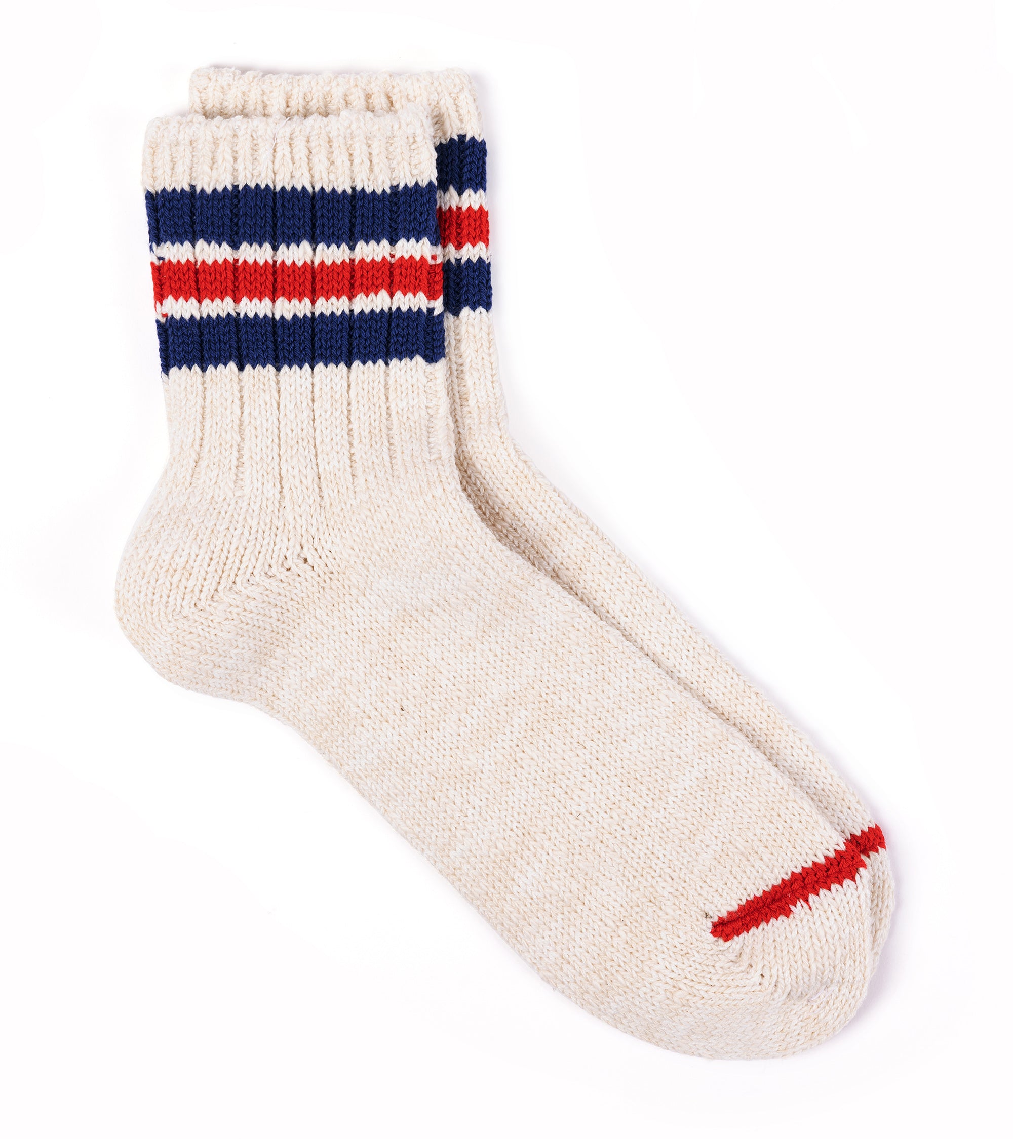 Anonymous Ism 3 Line Slub Q Socks: Off White/Blue/Red