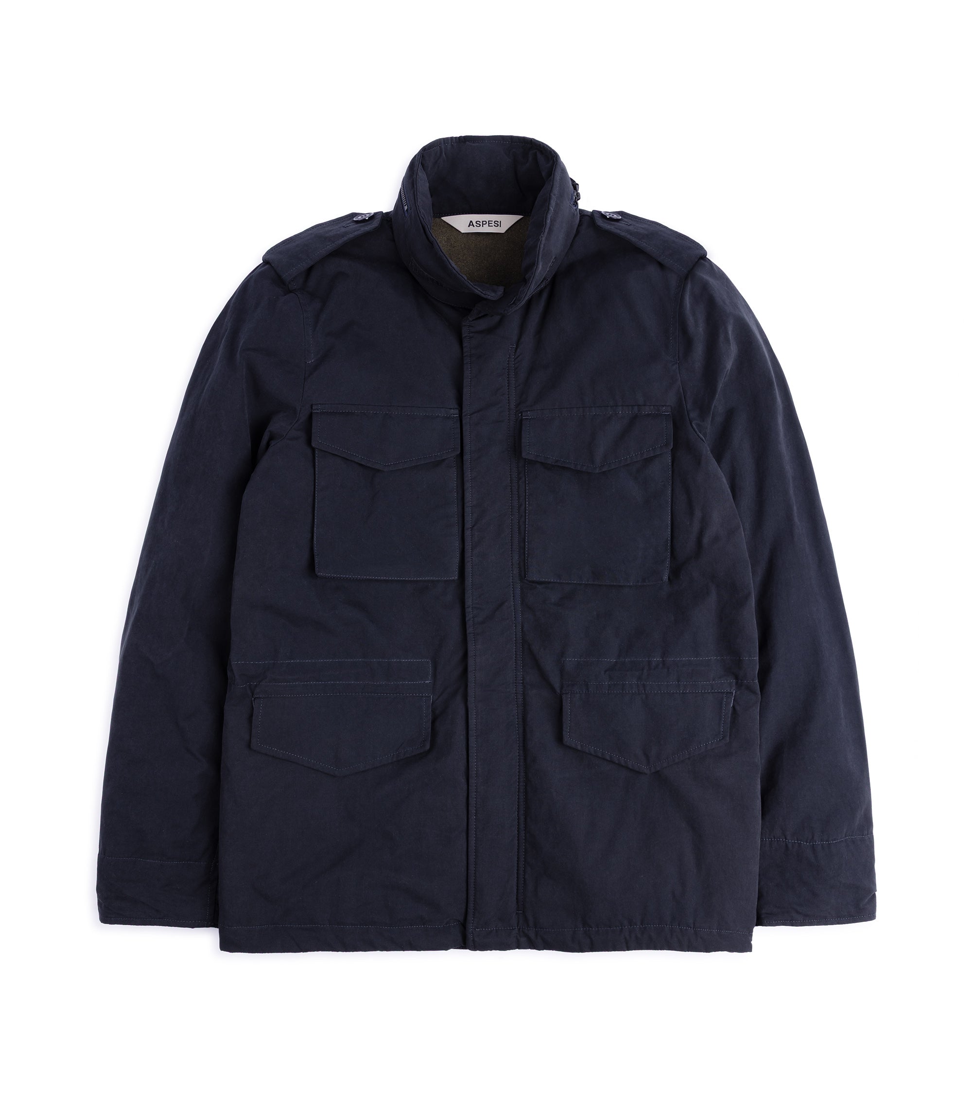 Aspesi Mini Field Dry Wax Cotton Padded Jacket: Black Navy