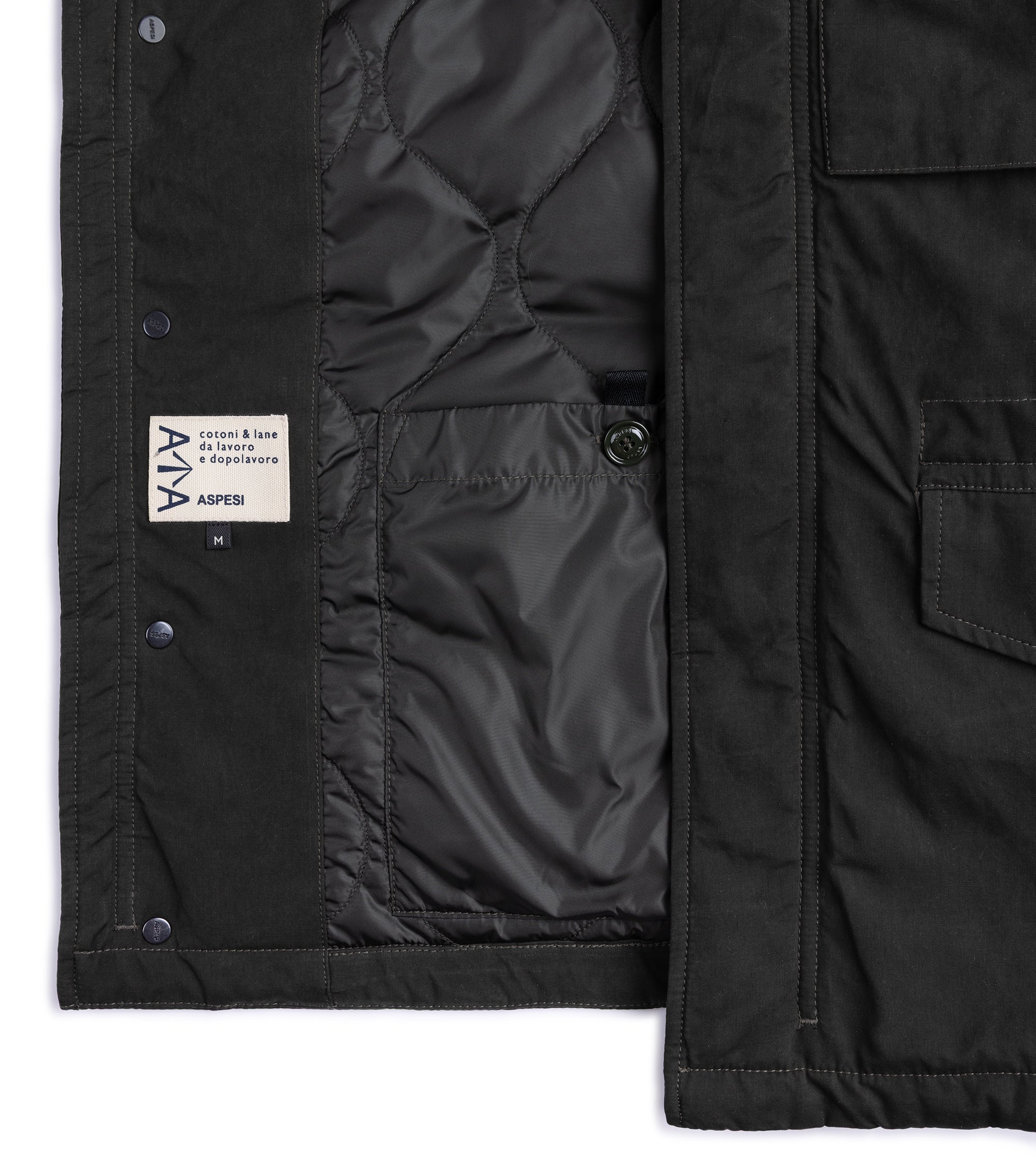 Aspesi Mini Field Dry Wax Cotton Padded Jacket: Dark Green