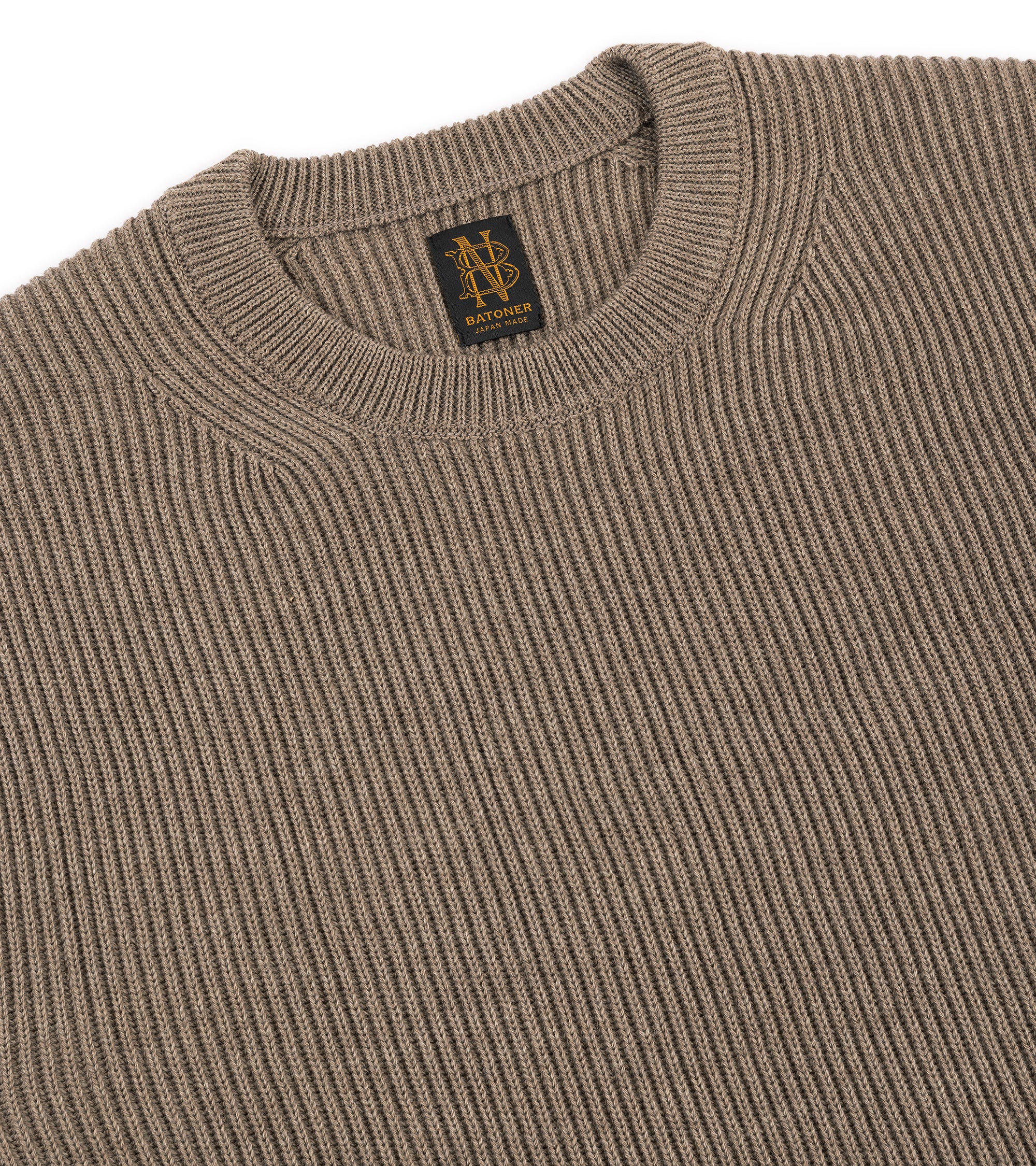 Batoner Solid Wool Rib Crew Neck Sweater: Melange Brown
