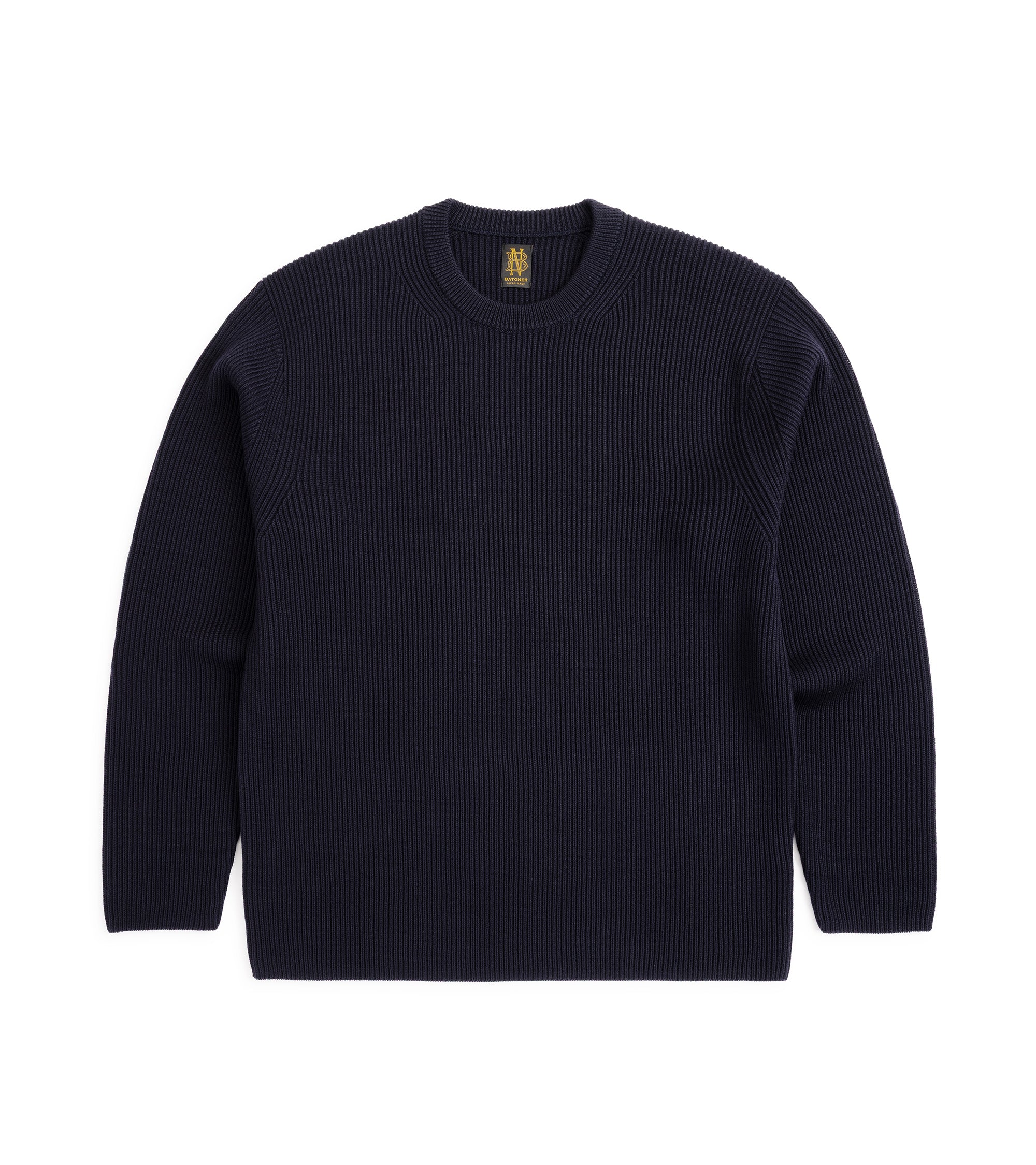 Batoner Solid Wool Rib Crew Neck Sweater: Navy