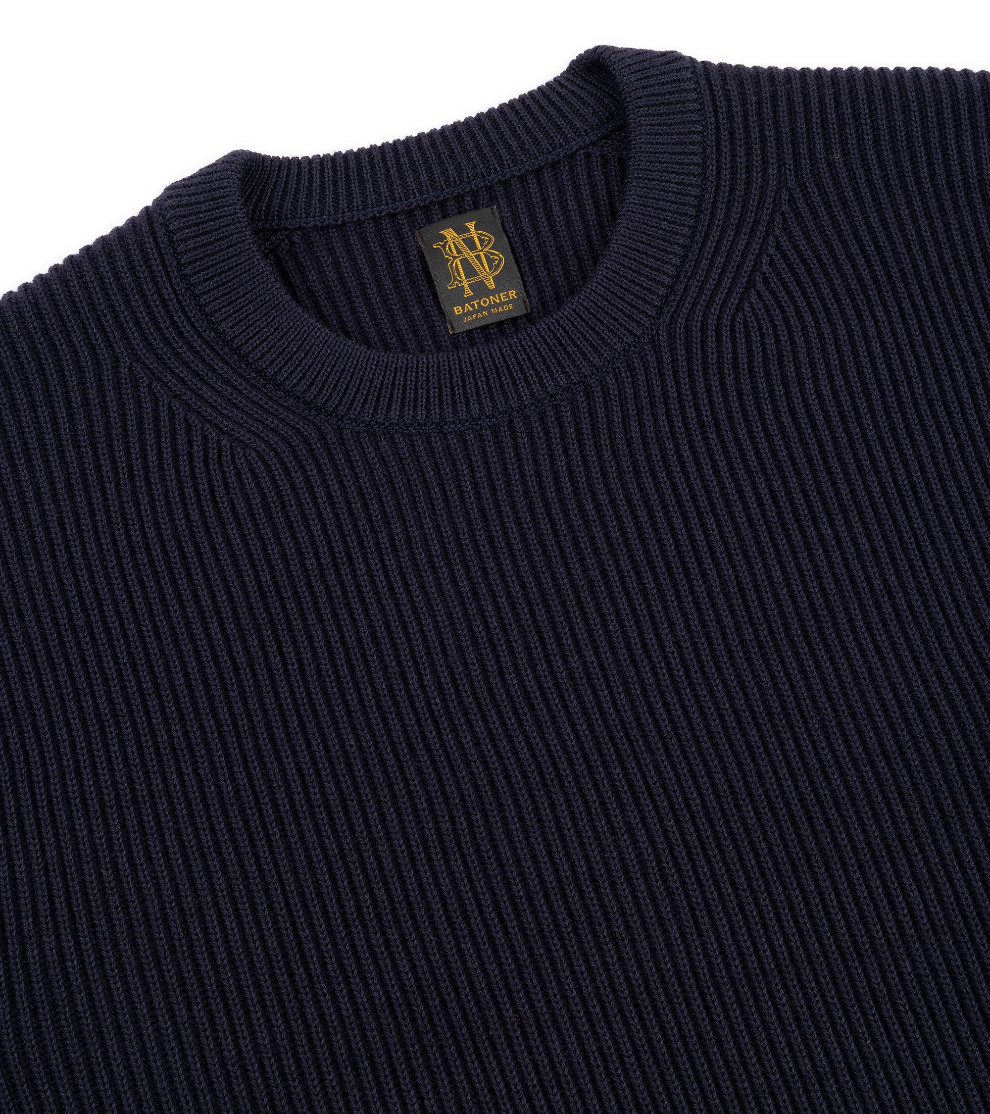 Batoner Solid Wool Rib Crew Neck Sweater: Navy