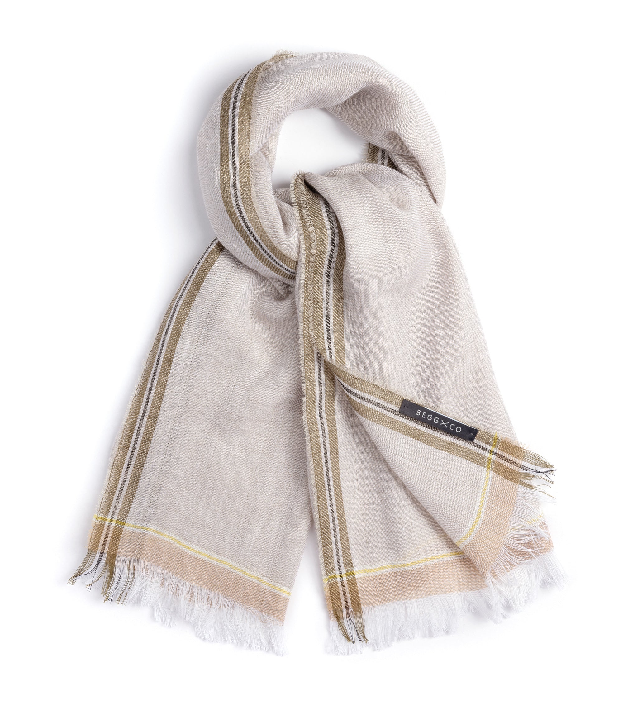 Begg x Co Fiji Archer Cashmere Cotton Mix Scarf: Natural Army