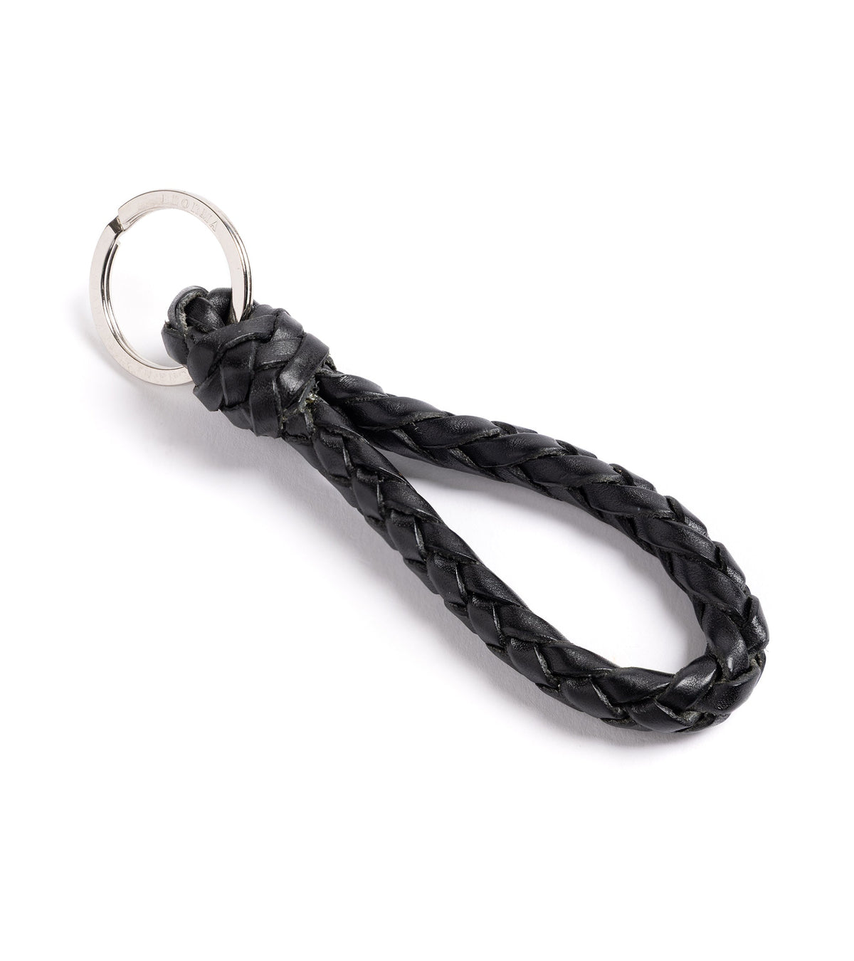 Beorma Leather Plaited Key Fob in black, hand-plaited leather