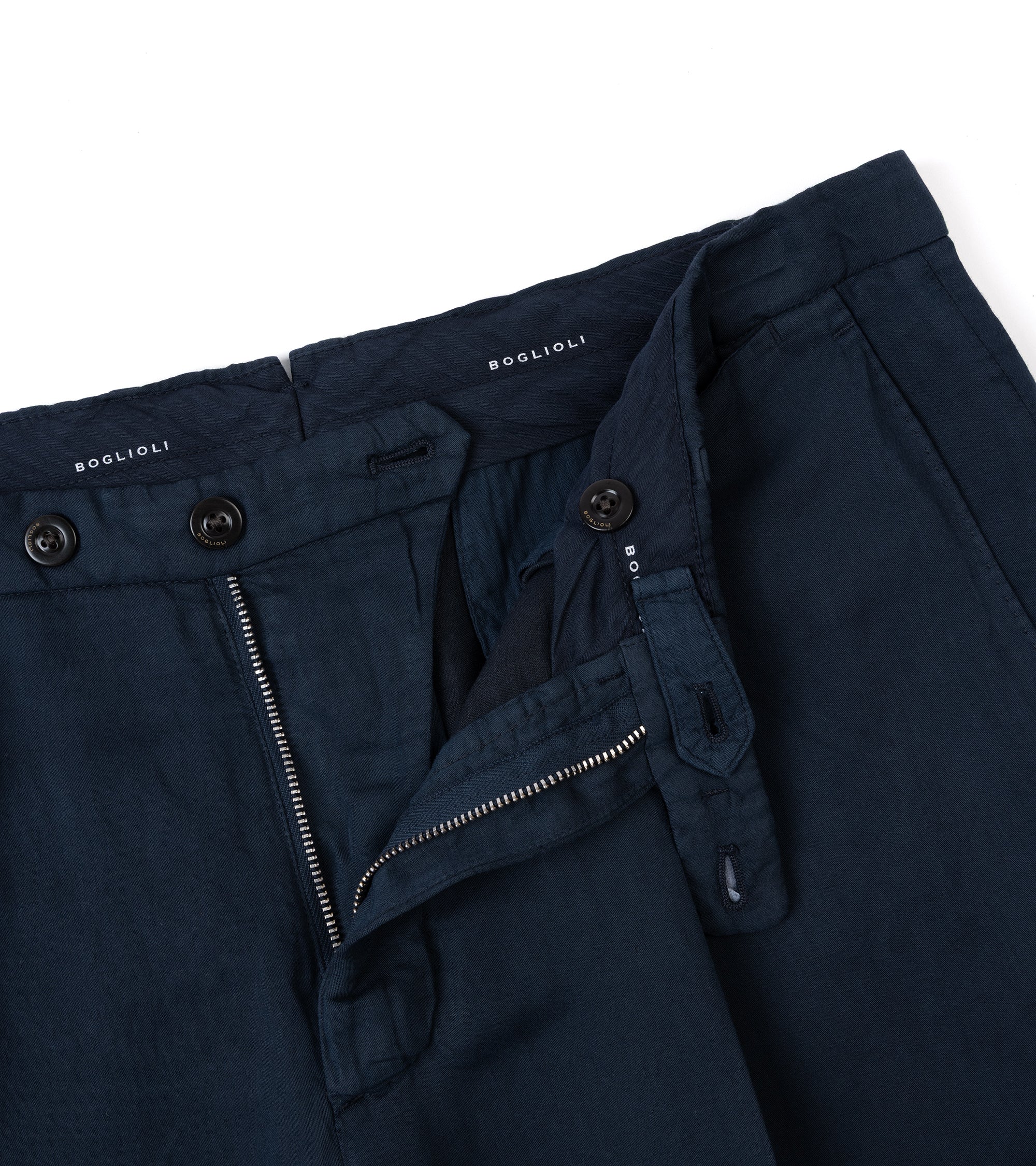 Boglioli Brushed Cotton Linen Suit Trousers: Navy
