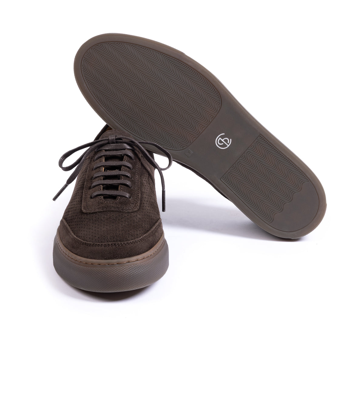 CQP Atrium Suede Sneaker in dark brown, product photo.