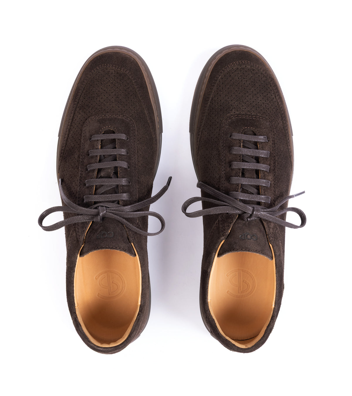 CQP Atrium Suede Sneaker in dark brown, product photo.