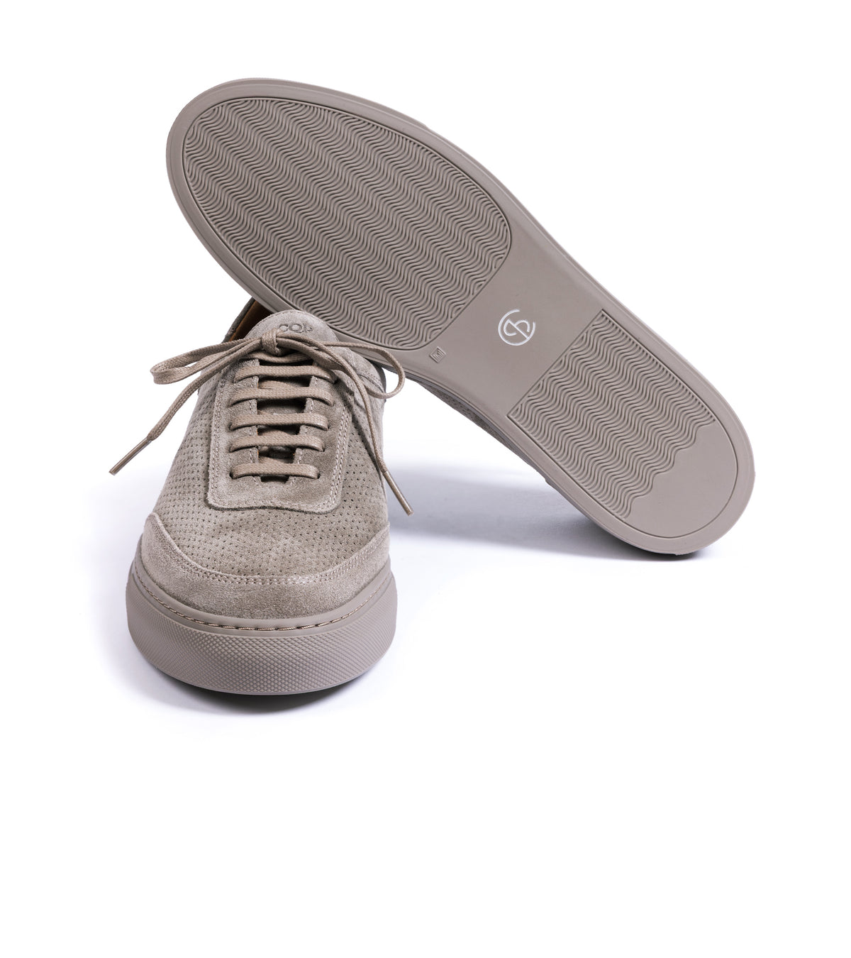 CQP Atrium Suede Sneaker in taupe, product photo.