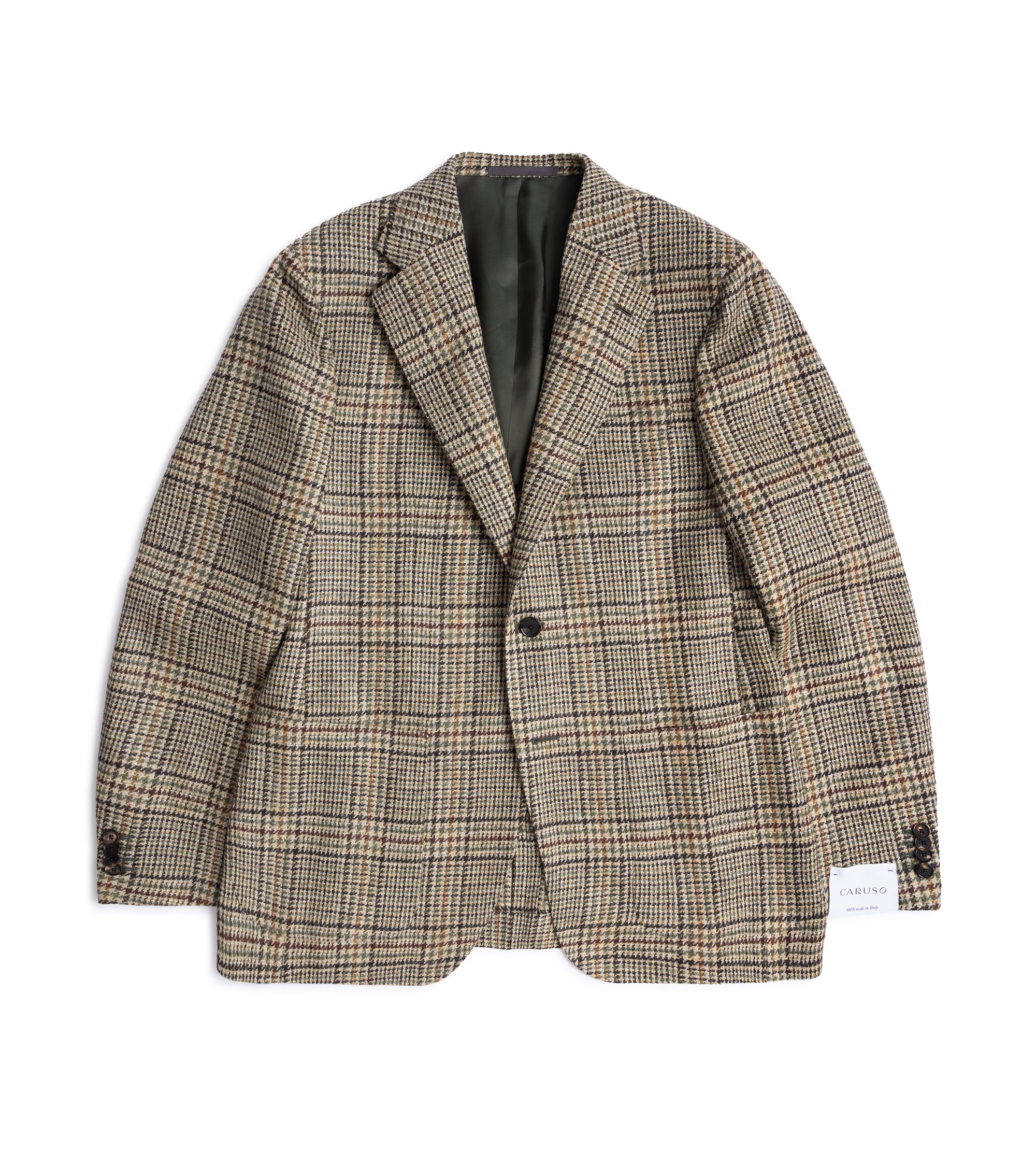 Caruso Aida Wool Large Glencheck Jacket: Green