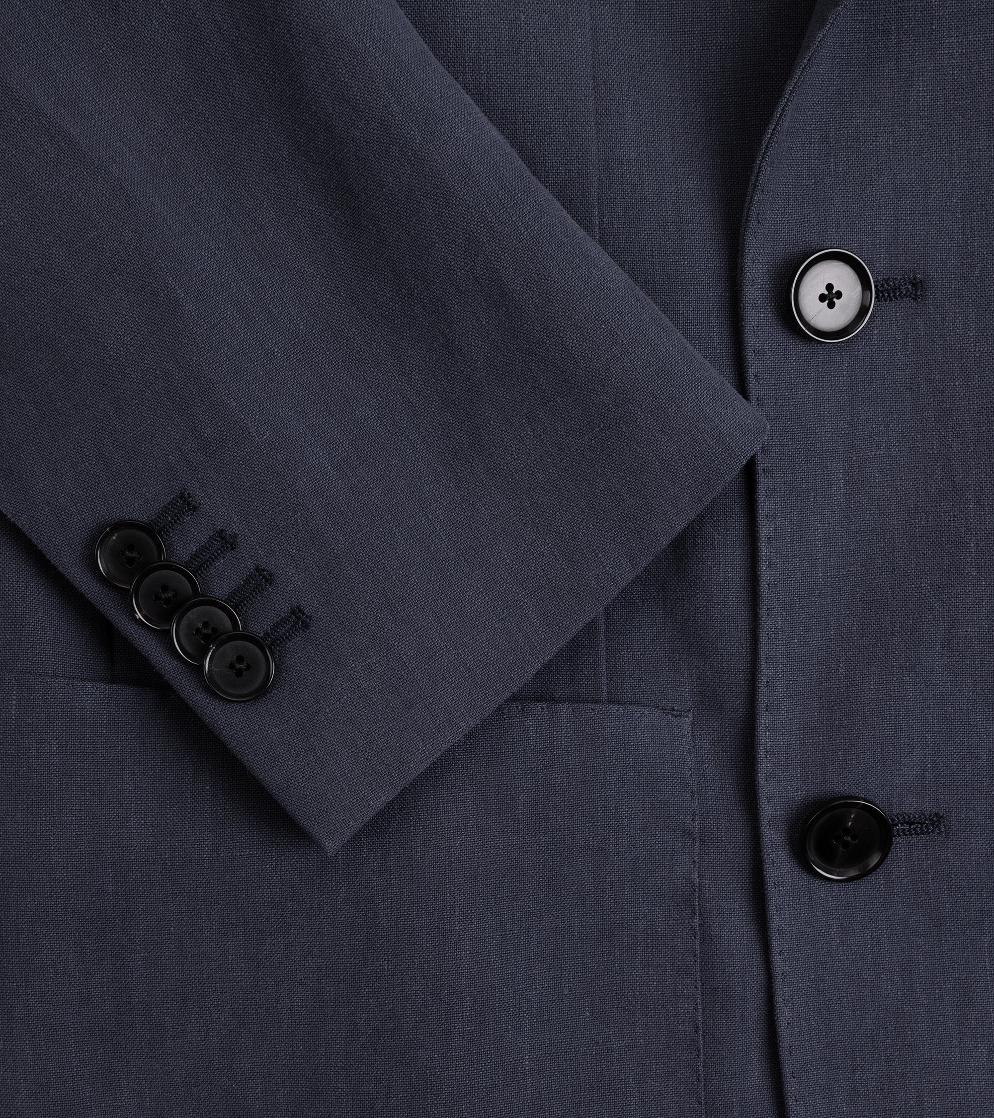 Caruso Butterfly Washed 3-Ply Linen Double Breasted Jacket: Blue