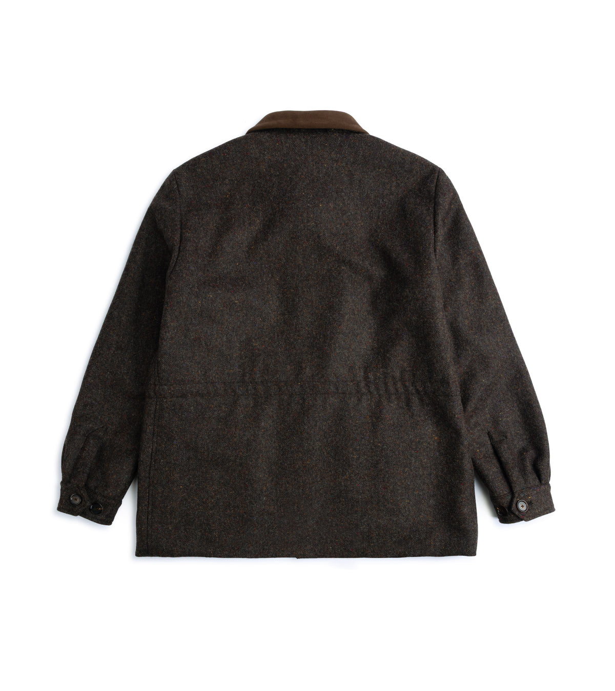Caruso Shetland Wool Paddock Jacket in Dark Brown shown from the back.