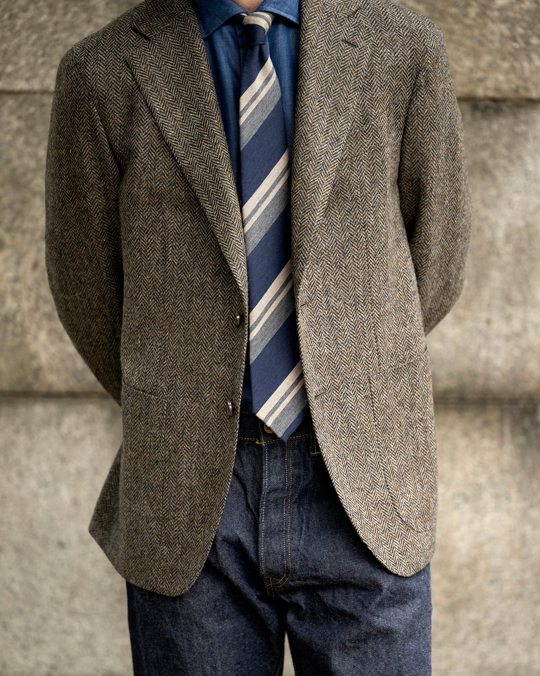 Caruso Aida Wool Herringbone Jacket: Biscuit