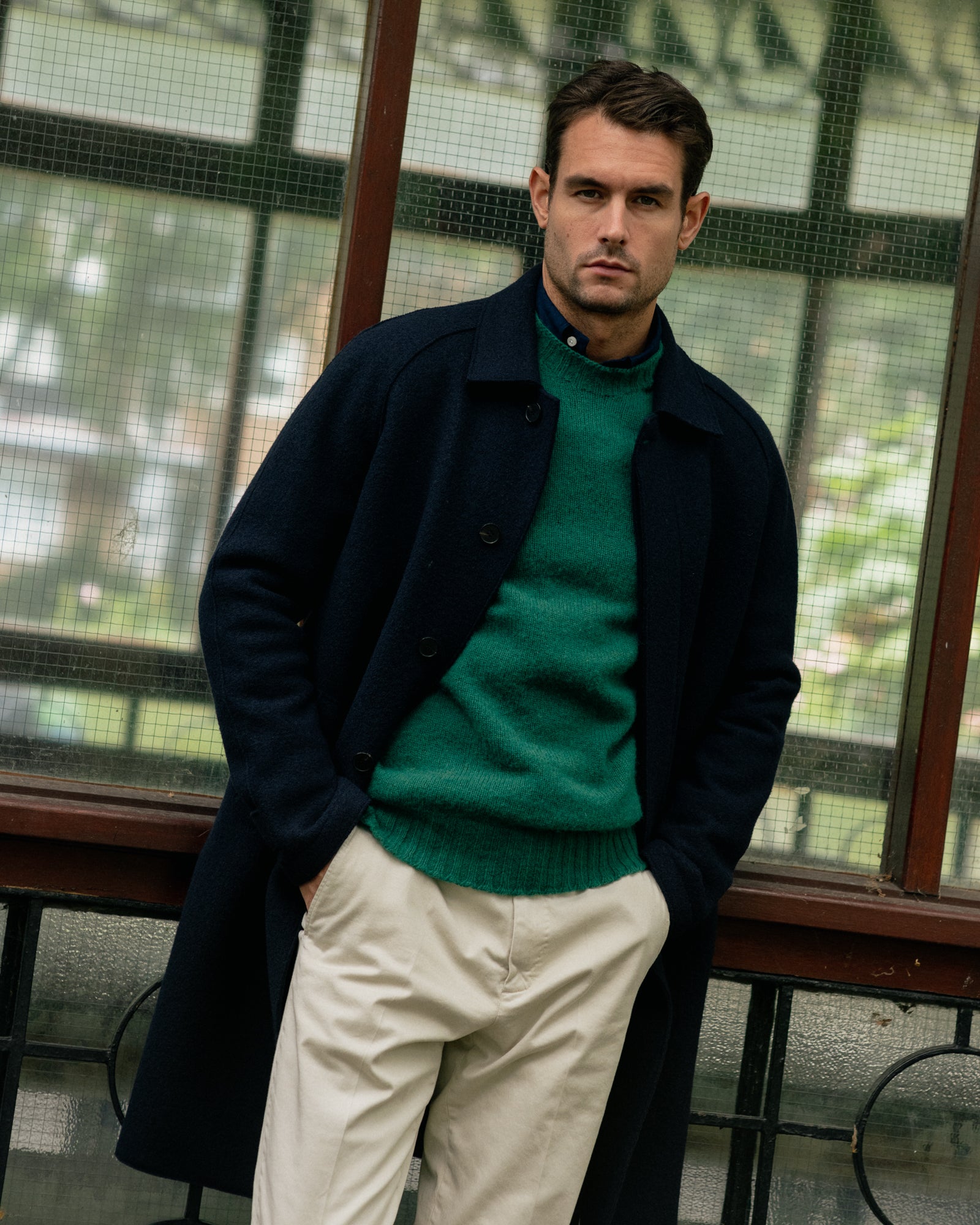 Harris Wharf Boiled Wool Raglan Coat: Navy