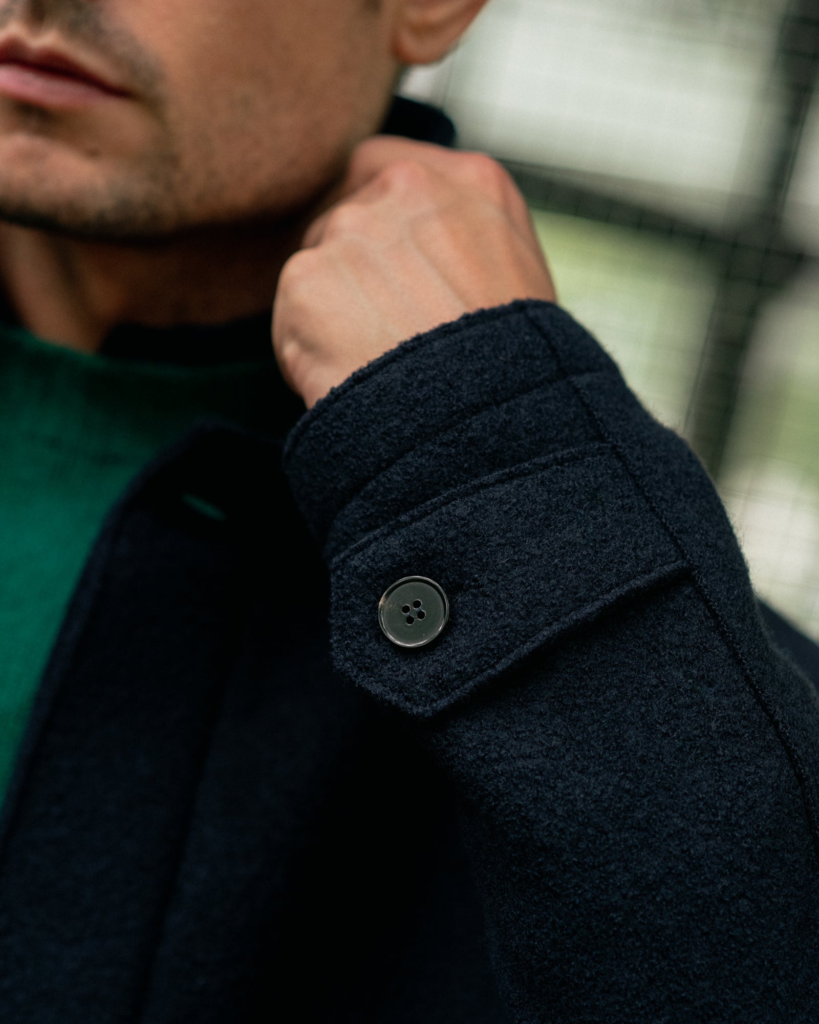 Harris Wharf Boiled Wool Raglan Coat: Navy