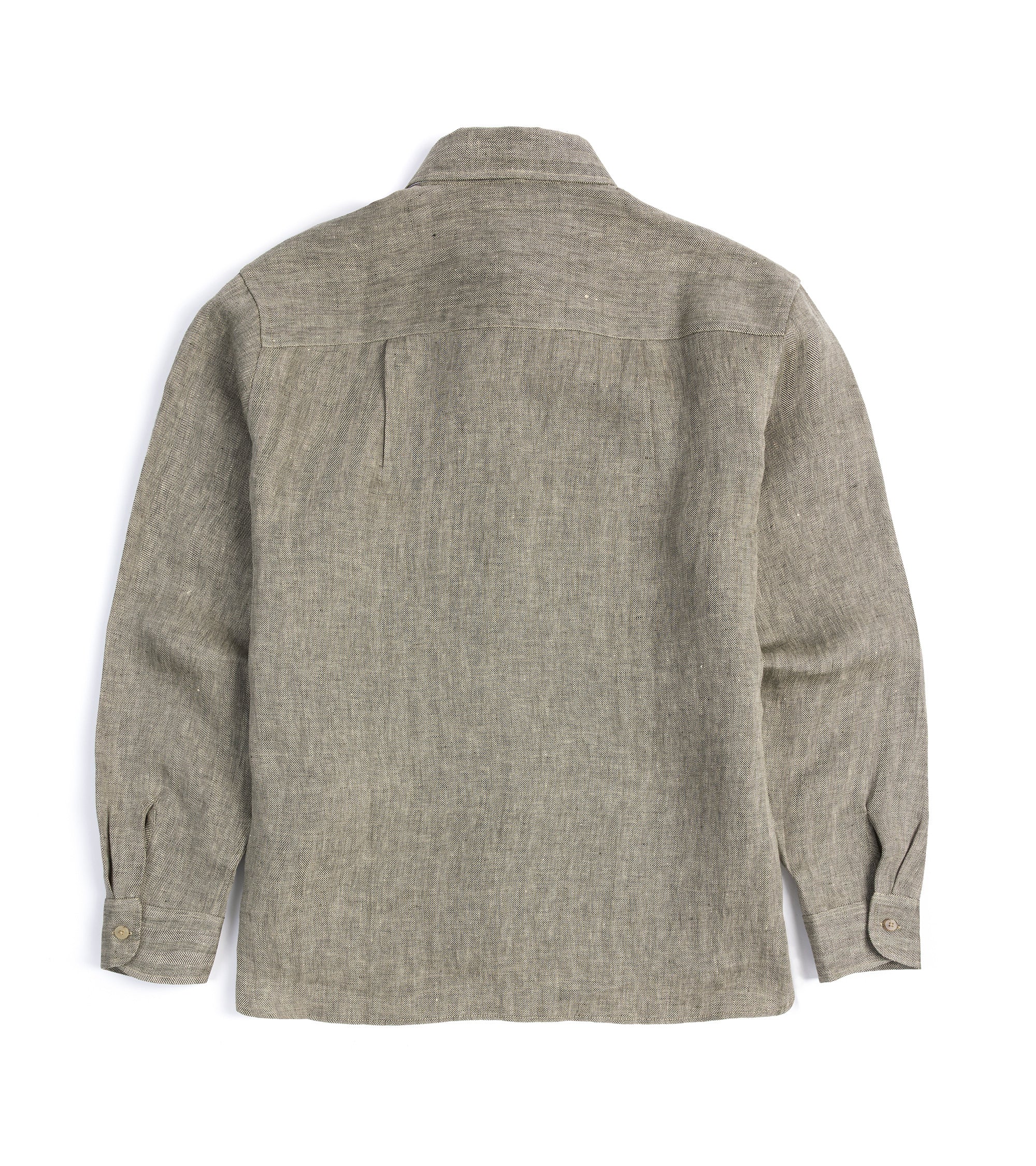 De Bonne Facture Linen Herringbone Two Pocket Overshirt: Khaki