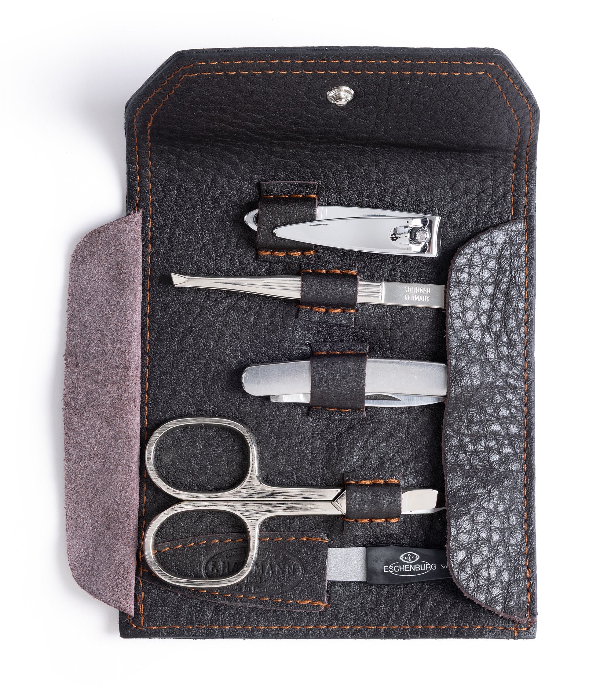 F. Hammann Leather Grooming Set: Brown
