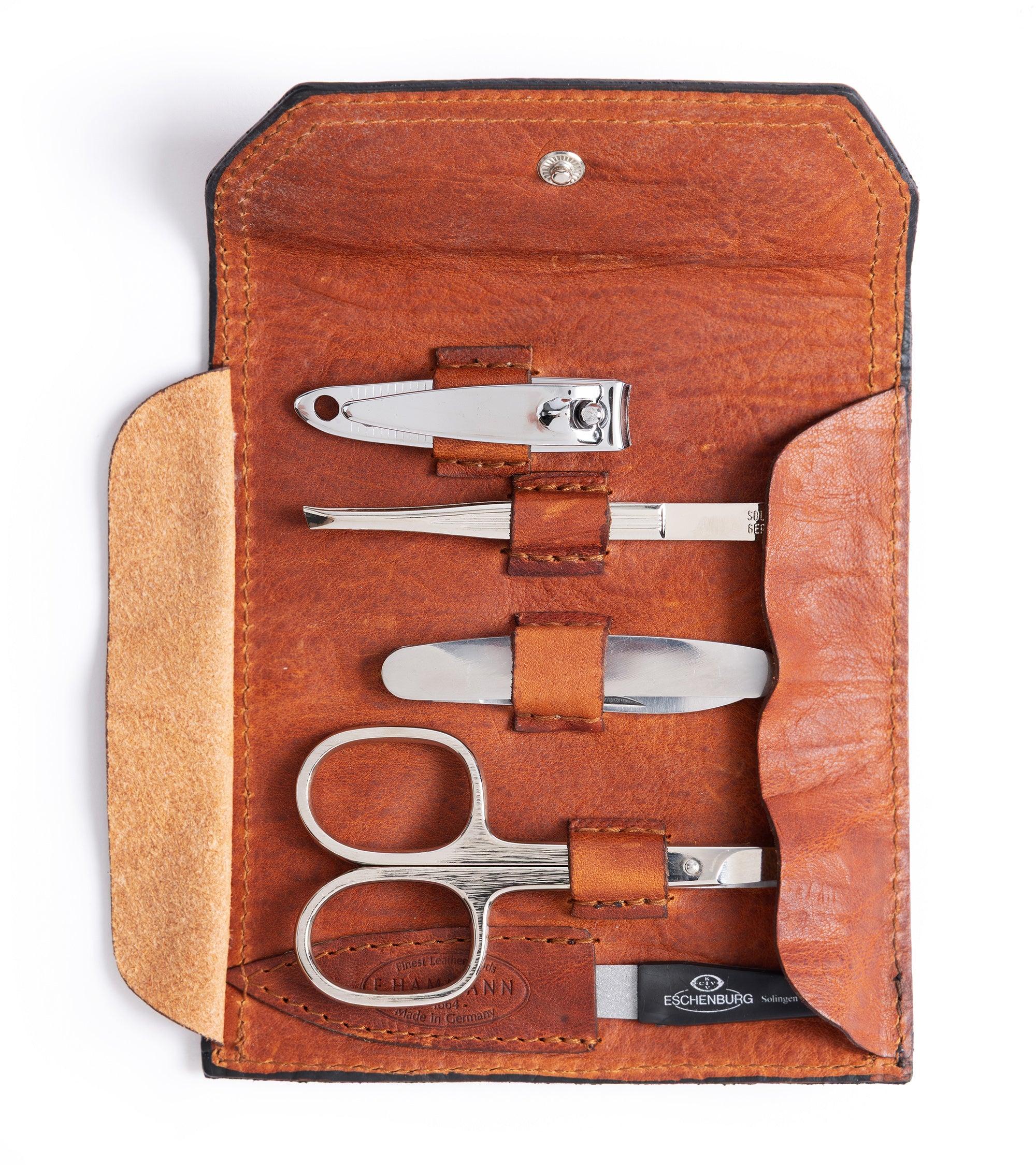 F. Hammann Leather Grooming Set: Tan