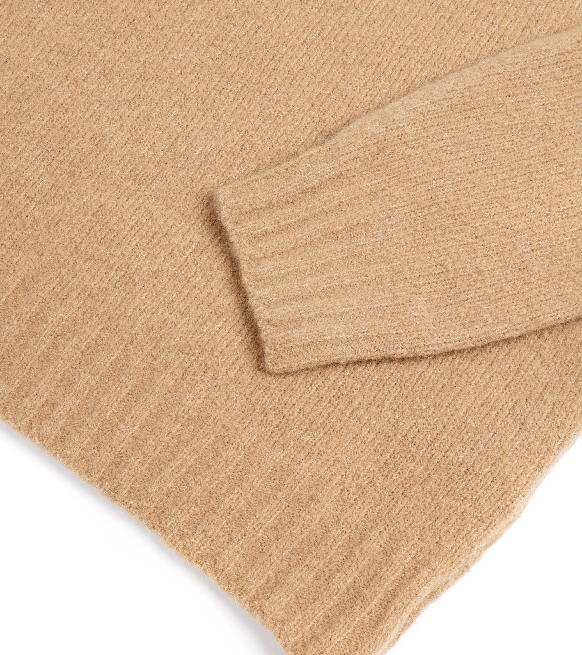 Fedeli Basket Wool Cashmere Mix Long Sleeve Knit Polo Shirt: Tan