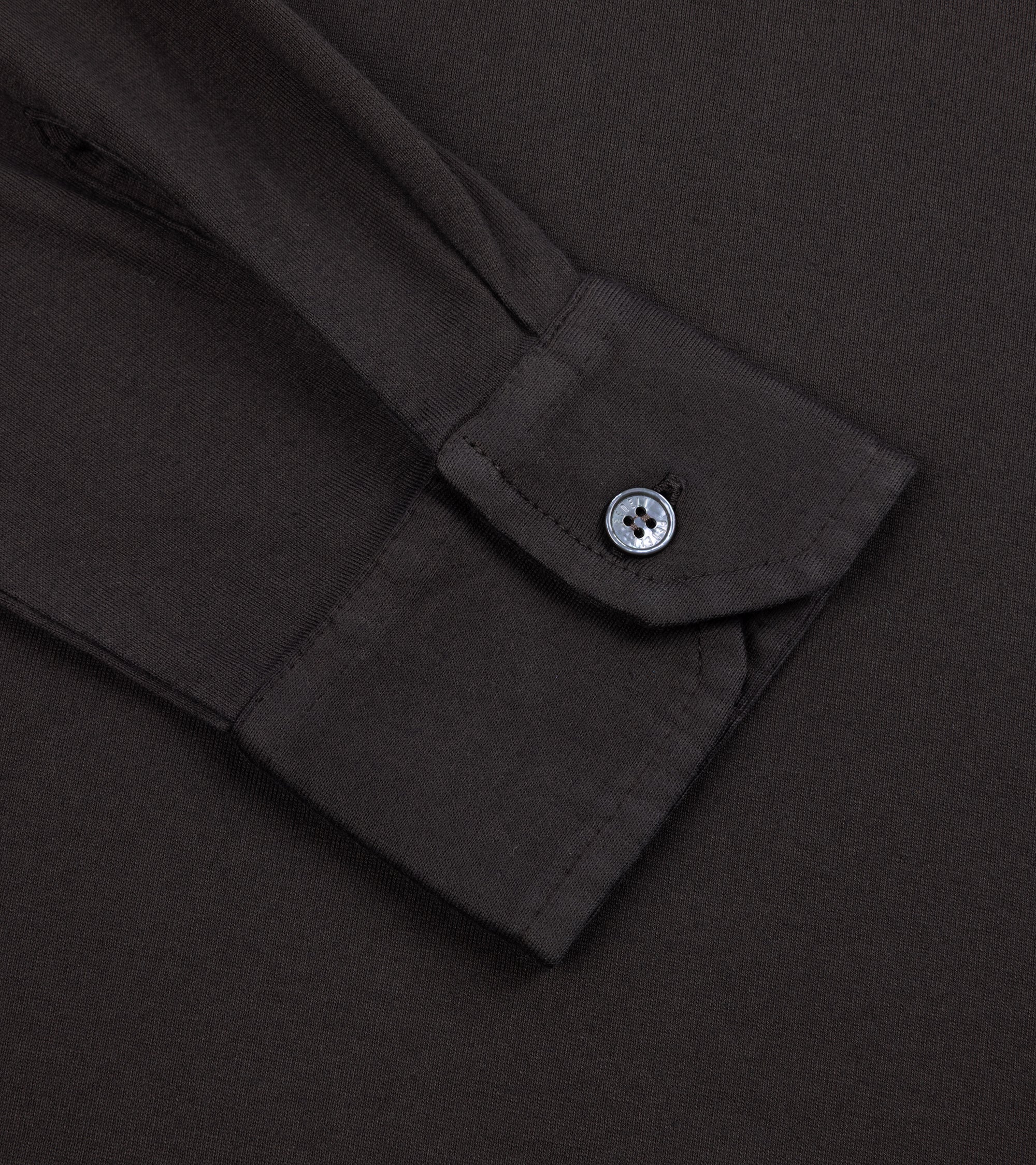 Fedeli Zero Organic Cotton Jersey Long Sleeve Polo Shirt: Dark Chocolate