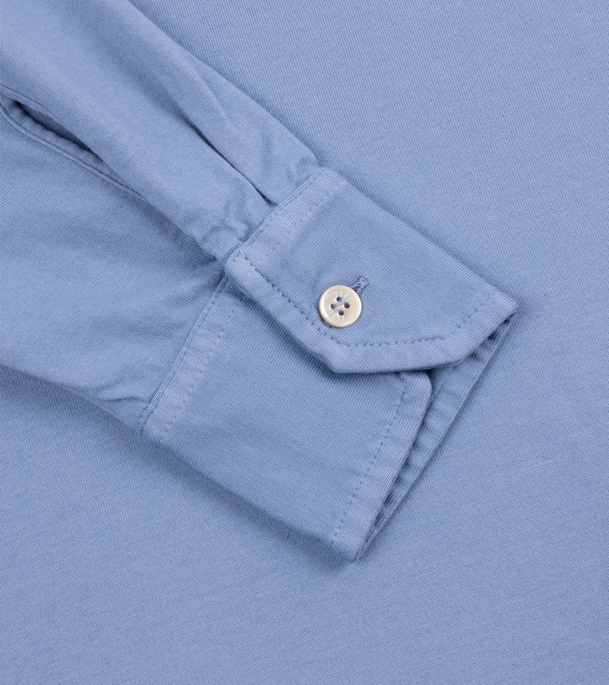 Fedeli Zero Organic Cotton Jersey Long Sleeve Polo Shirt: Steel Blue