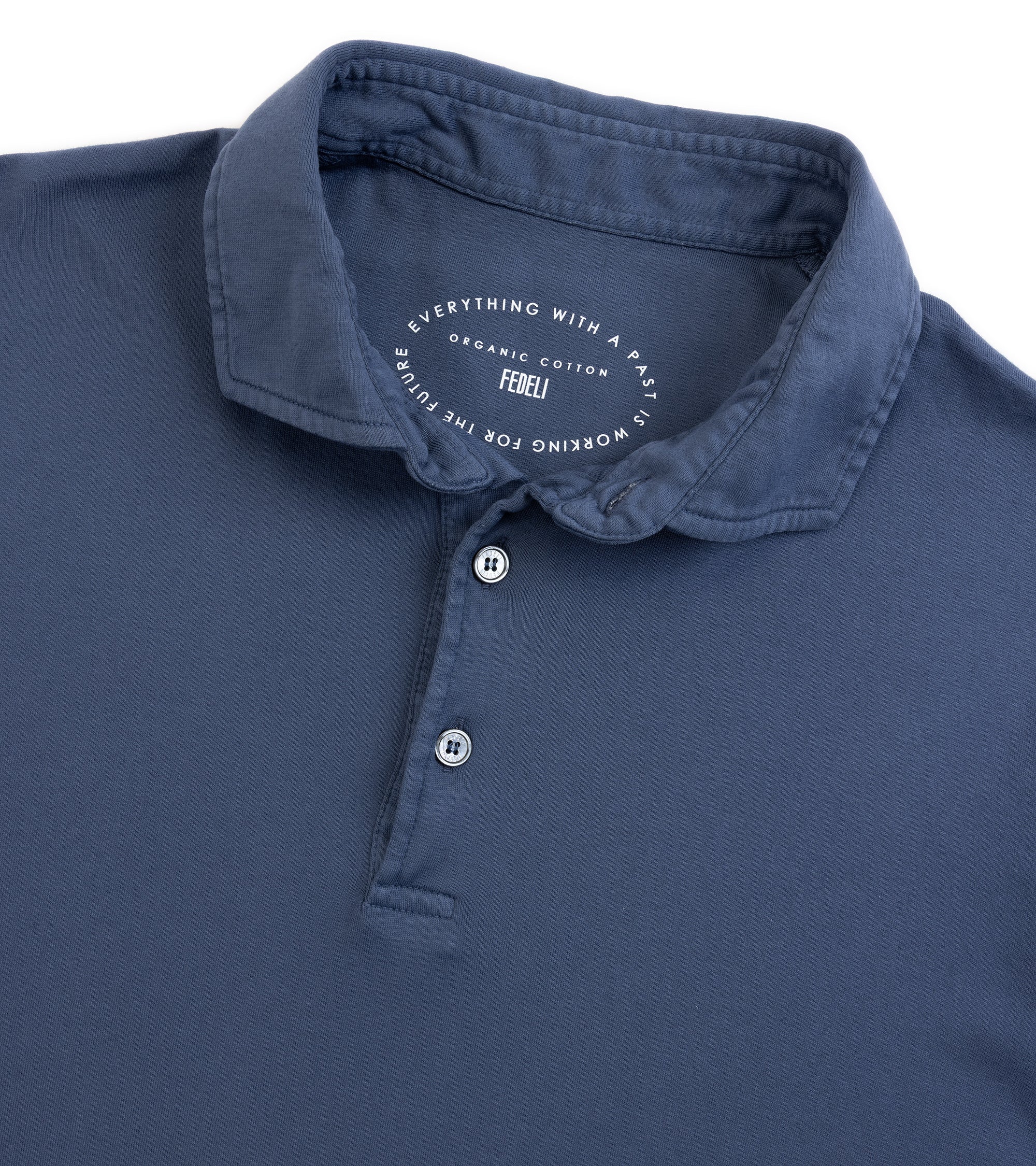 Fedeli Zero Cotton Jersey Long Sleeve Polo Shirt: Dark Blue