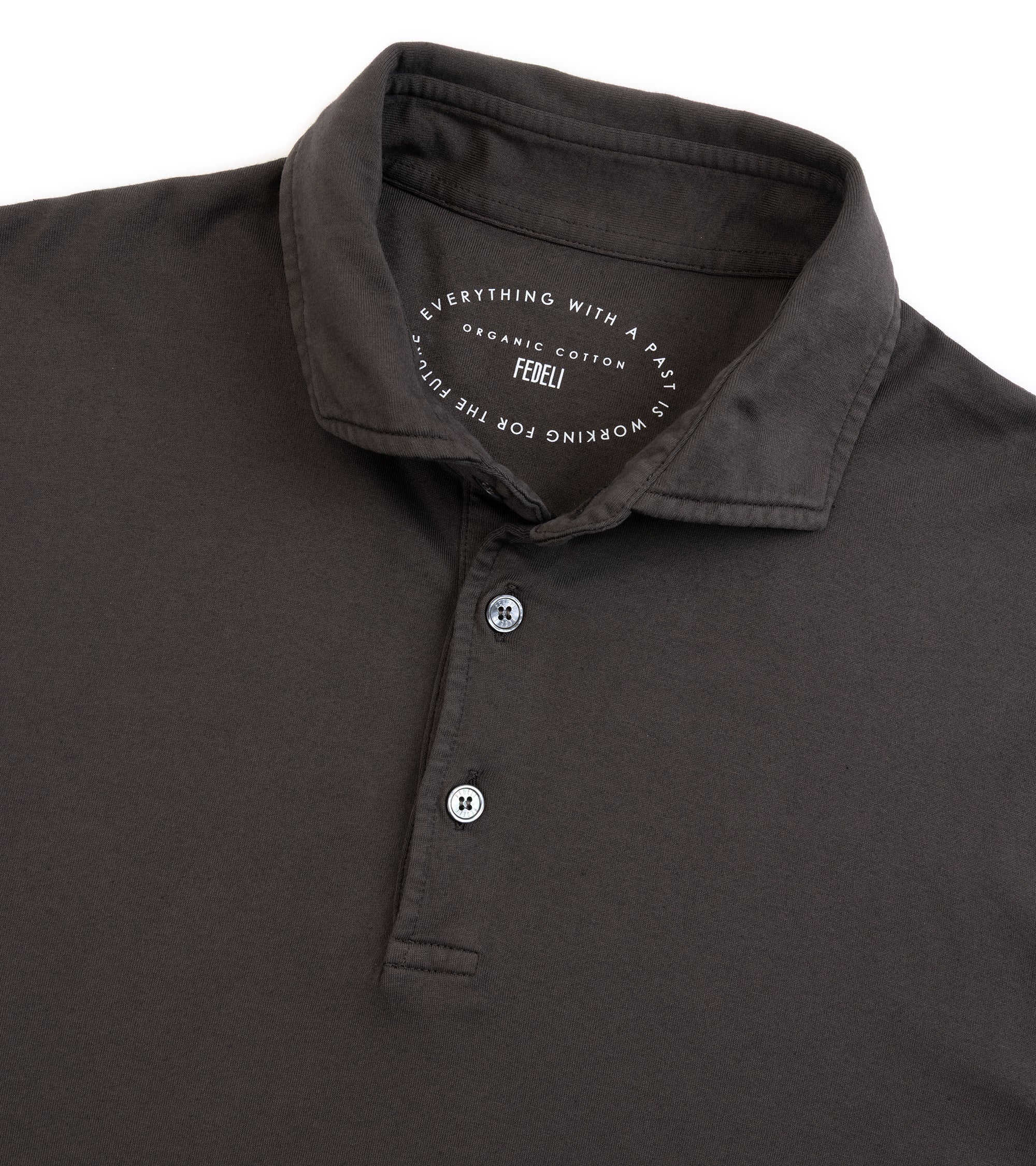 Fedeli Zero Cotton Jersey Long Sleeve Polo Shirt: Dark Chocolate