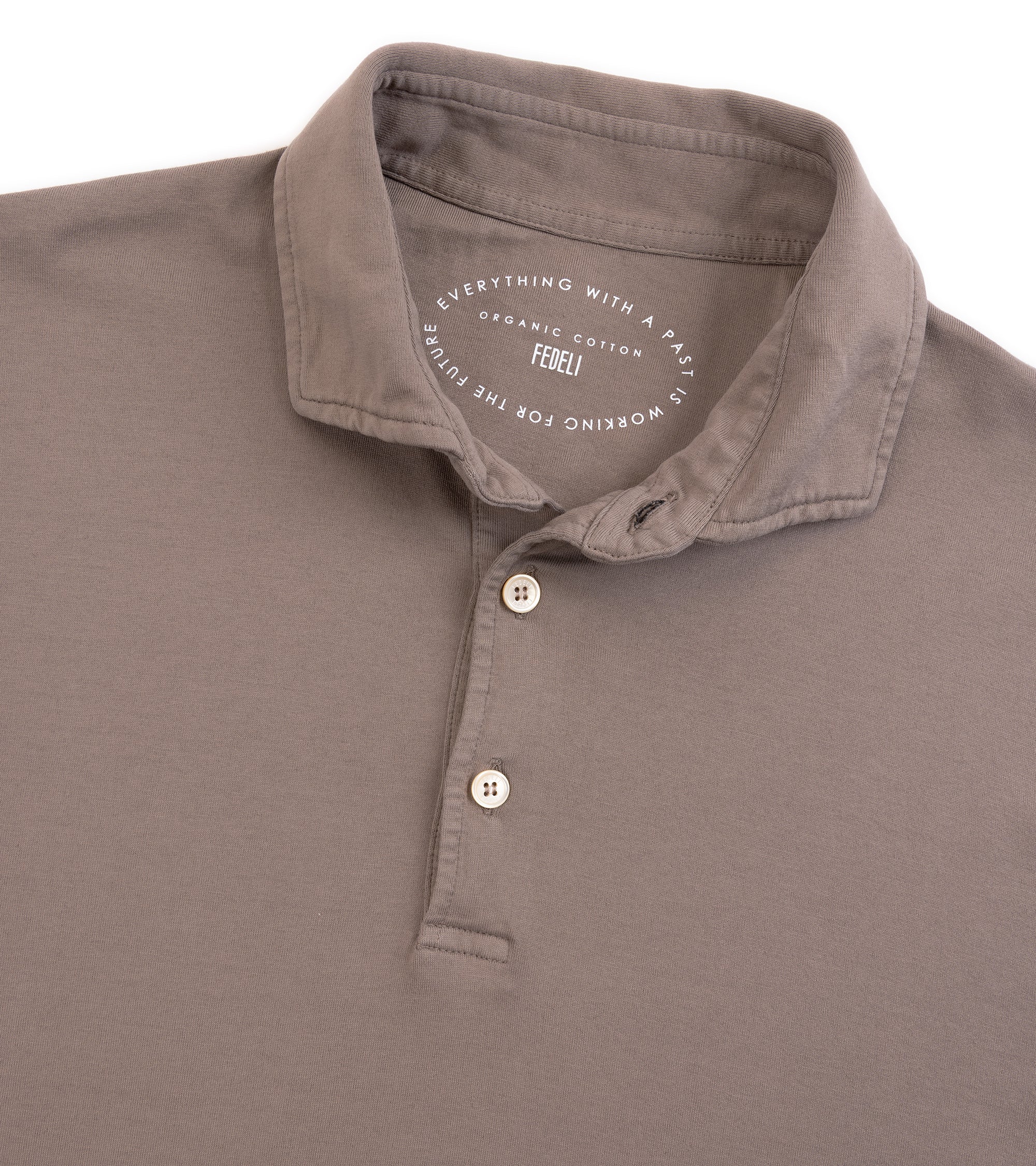 Fedeli Zero Cotton Jersey Long Sleeve Polo Shirt: Dark Greige