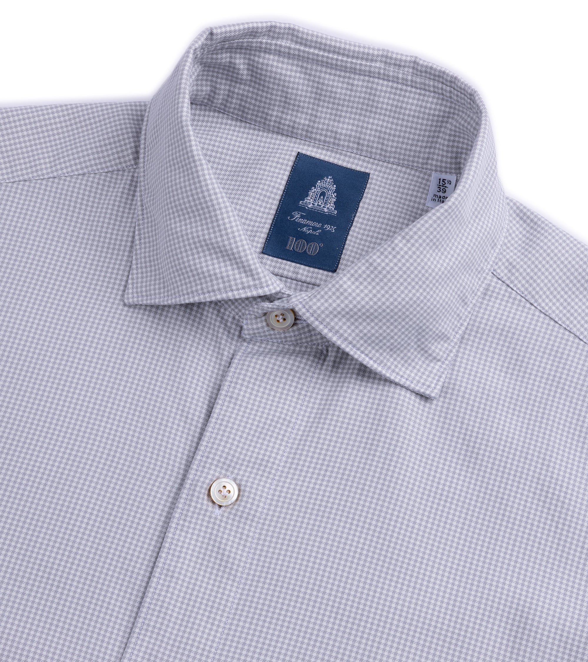 Finamore Gaeta Brushed Micro Check Flannel Luigi Sport Shirt: Grey