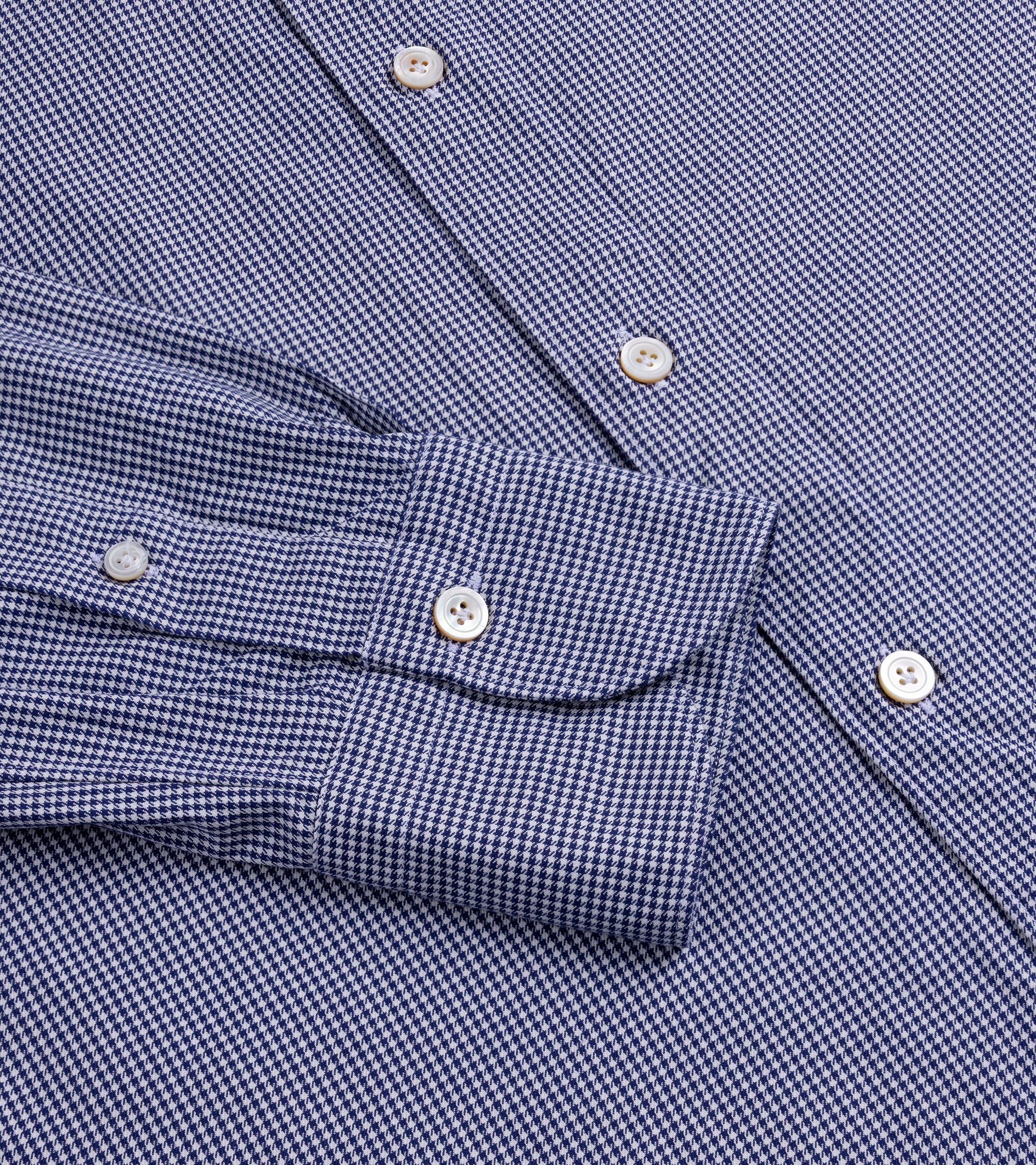 Finamore Gaeta Brushed Micro Check Flannel Luigi Sport Shirt: Navy