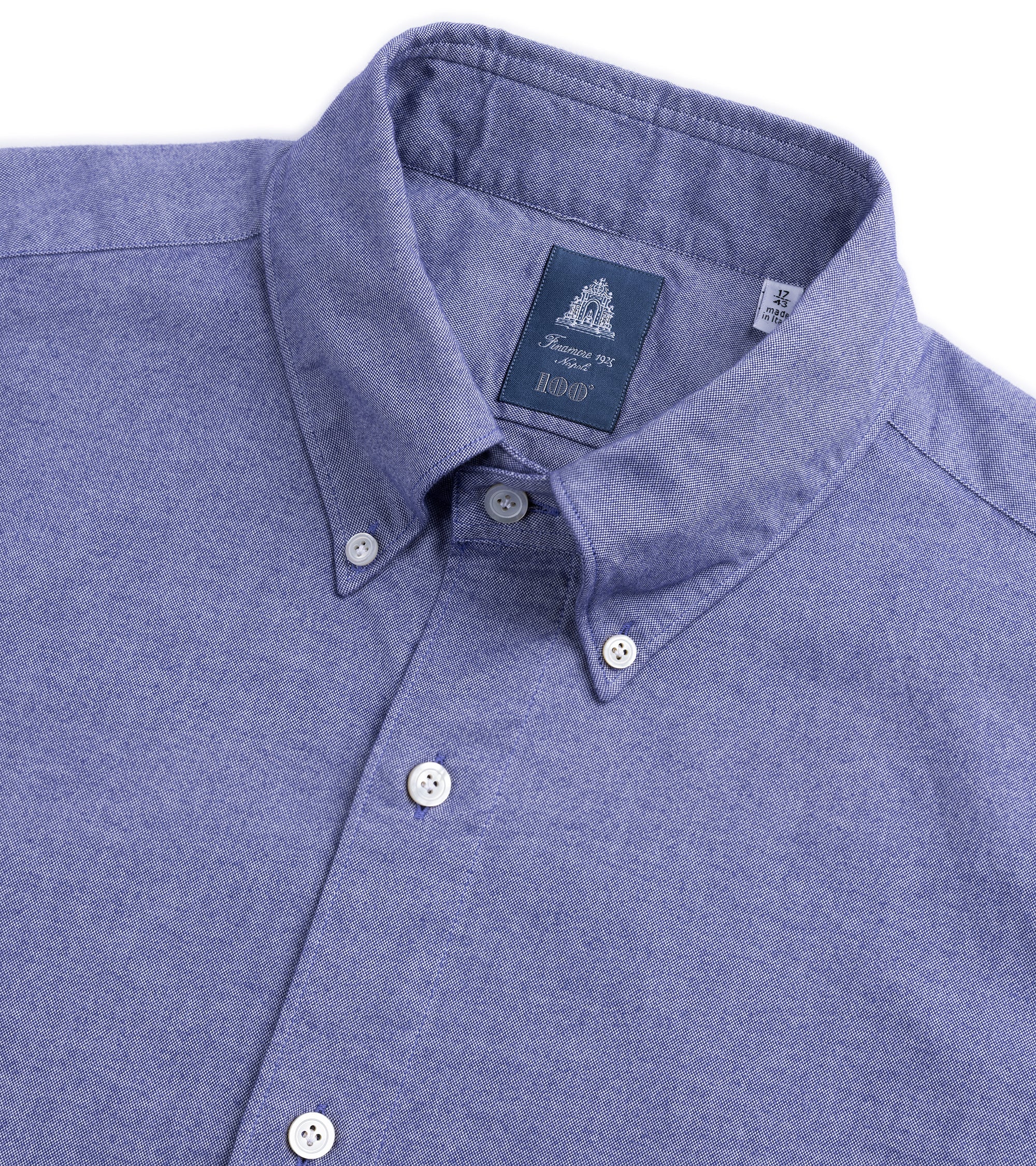 Finamore Gaeta Brushed Oxford Cotton Leonardo Sport Shirt: Ink Blue