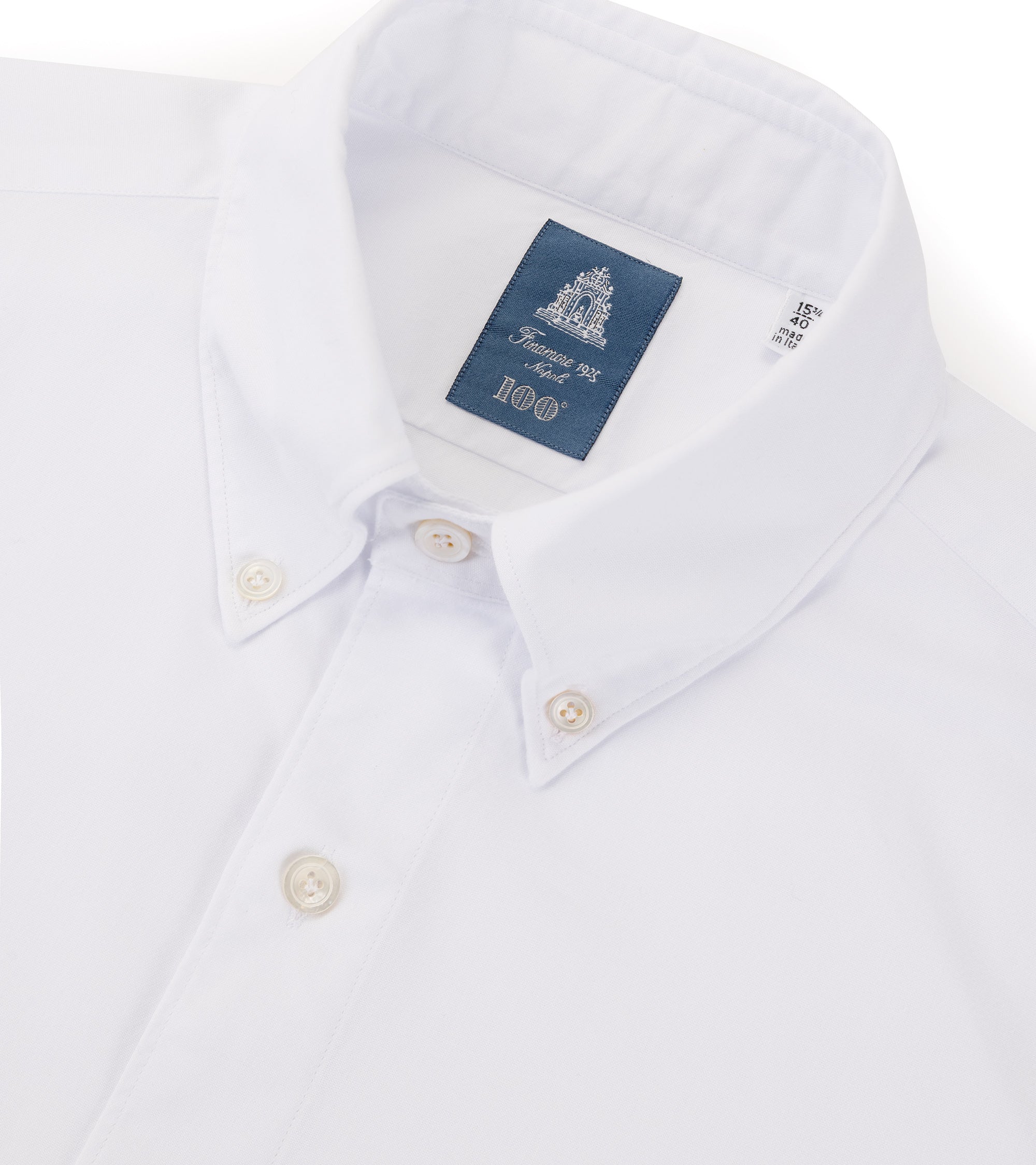 Finamore Gaeta Brushed Oxford Cotton Leonardo Sport Shirt: White