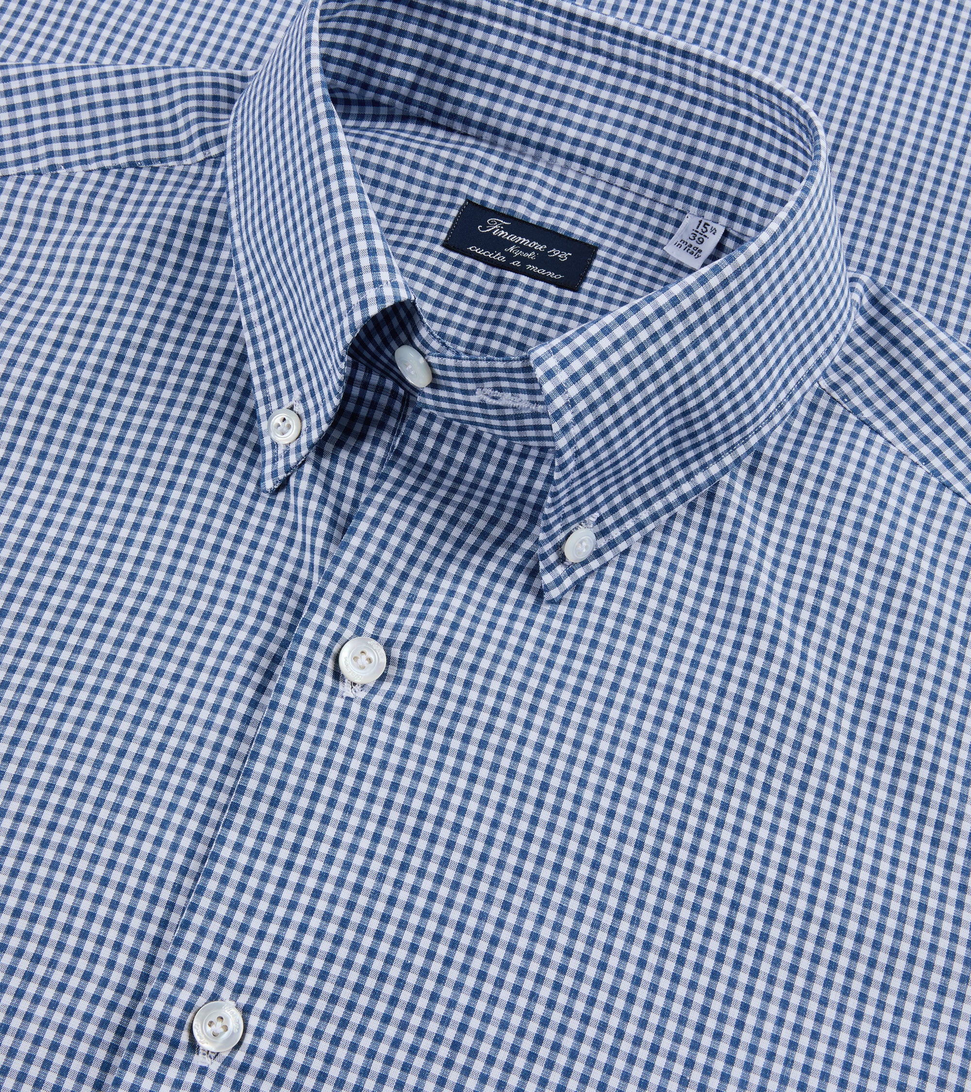 Finamore Napoli Carlo Riva Cotton Silk Check Leonardo Button Down Shirt: Blue
