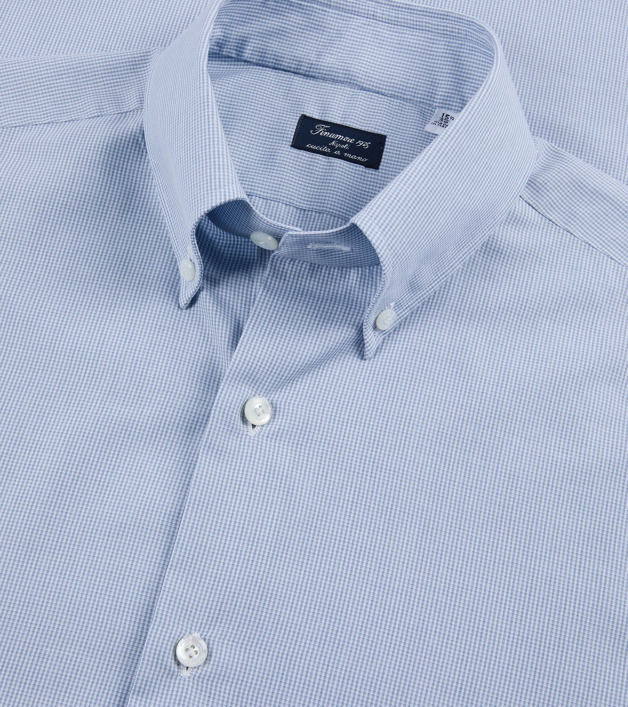 Finamore Napoli Carlo Riva Cotton Silk Check Leonardo Button Down Shirt: Grey