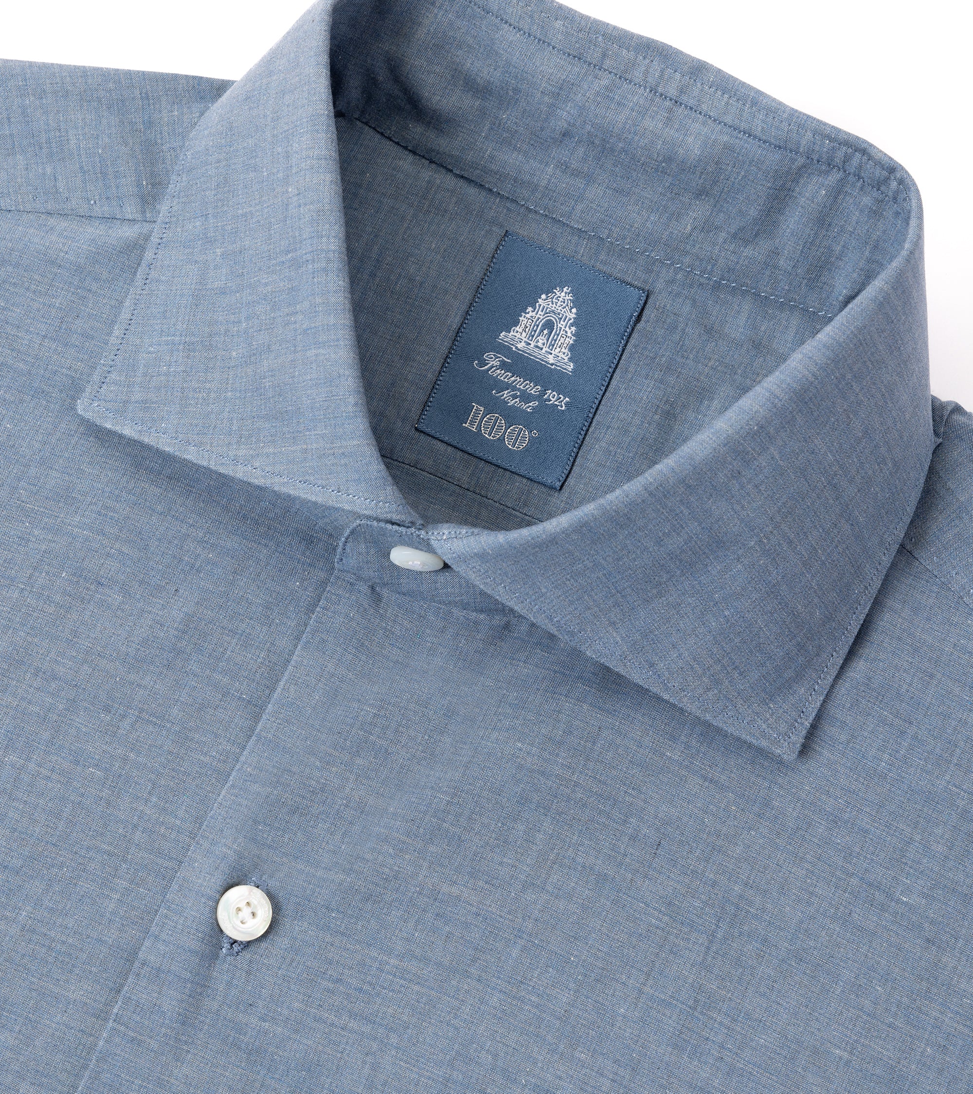 Finamore for Trunk Milano Eduardo Cotton Chambray Formal Shirt: Blue