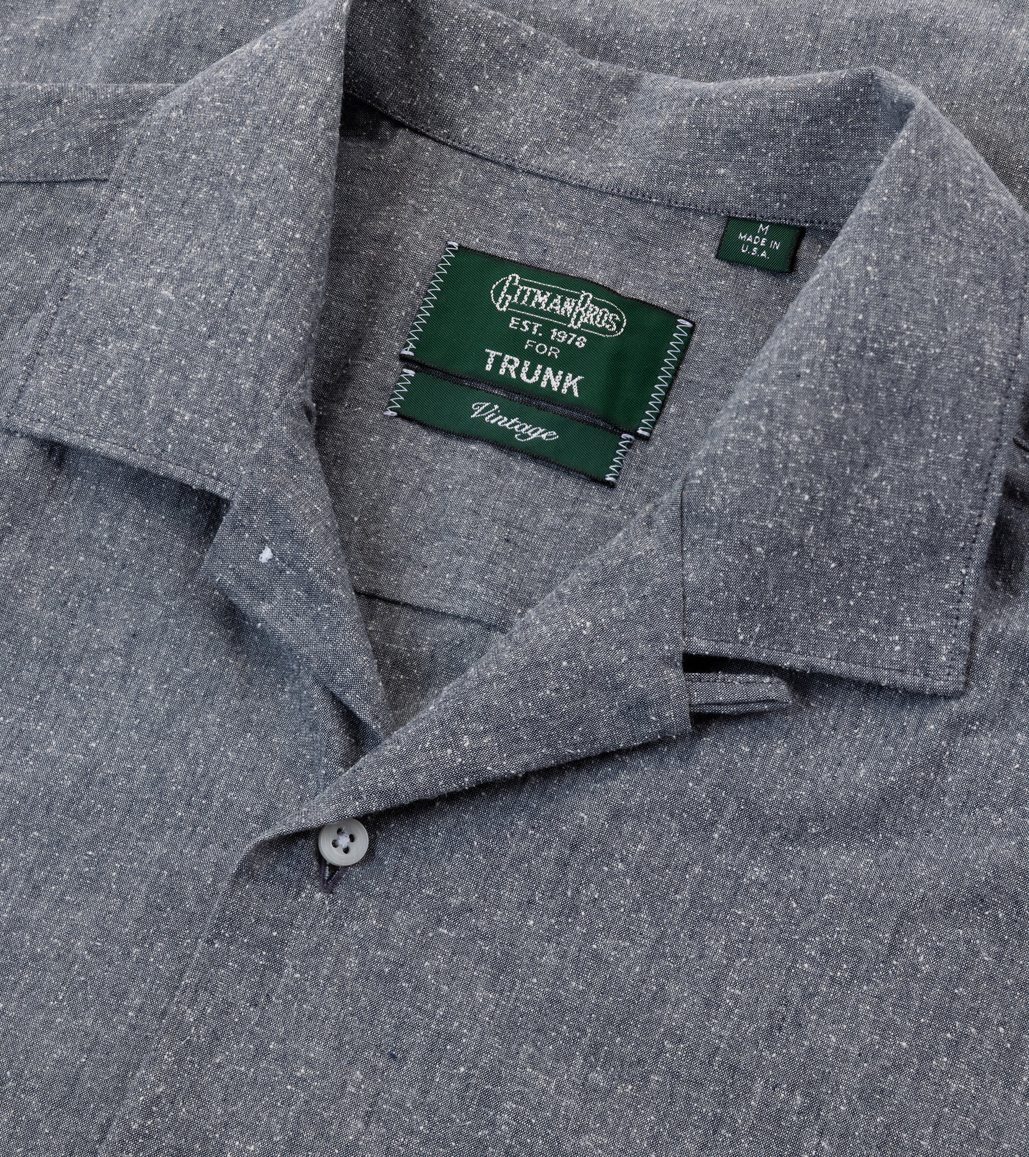 Gitman Vintage Japanese Slubby Cotton Silk Short Sleeve Camp Collar Shirt: Charcoal Navy