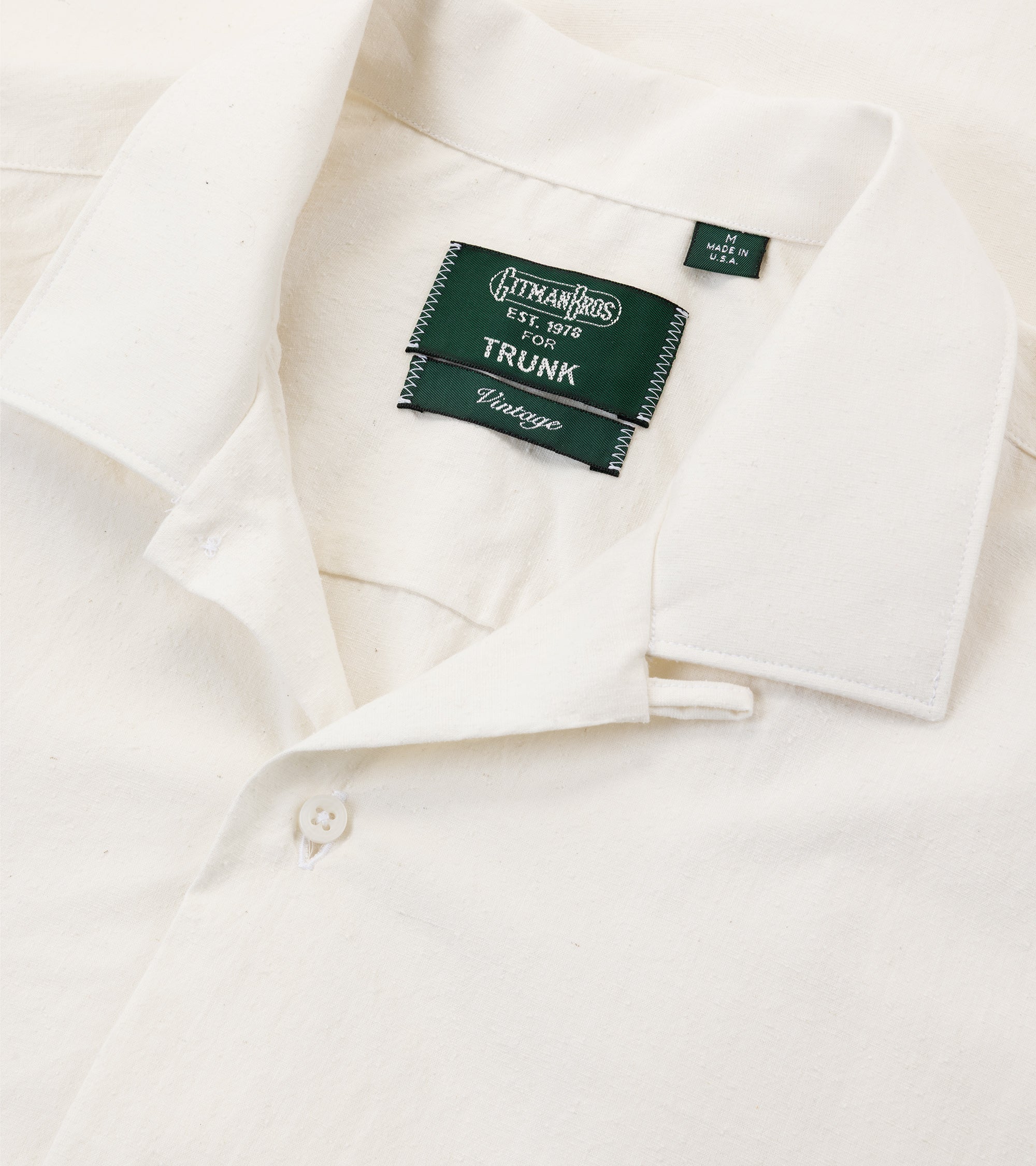 Gitman Vintage Japanese Slubby Cotton Silk Short Sleeve Camp Collar Shirt: White