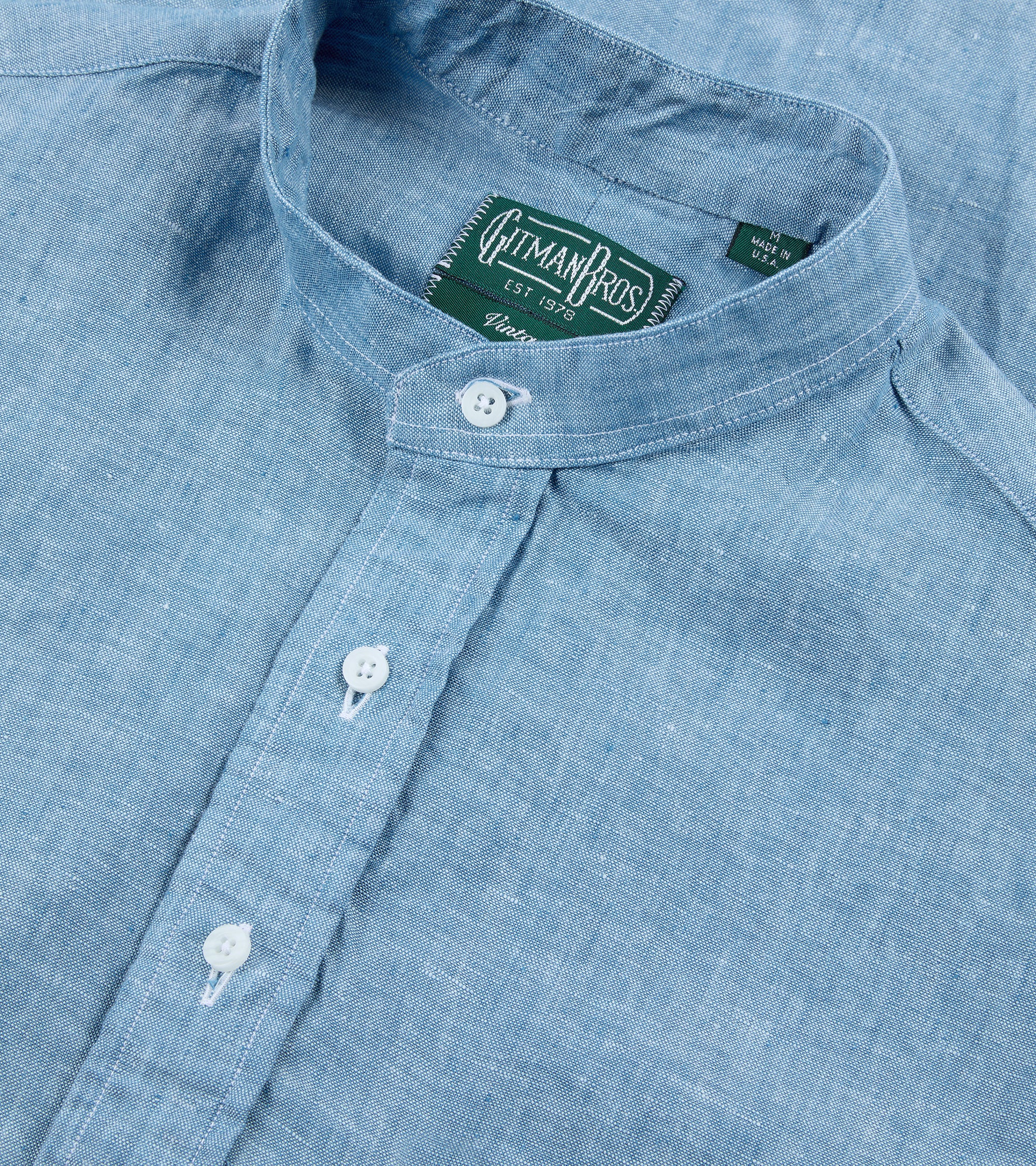 Gitman Vintage Linen Band Collar Popover Shirt: Chambray