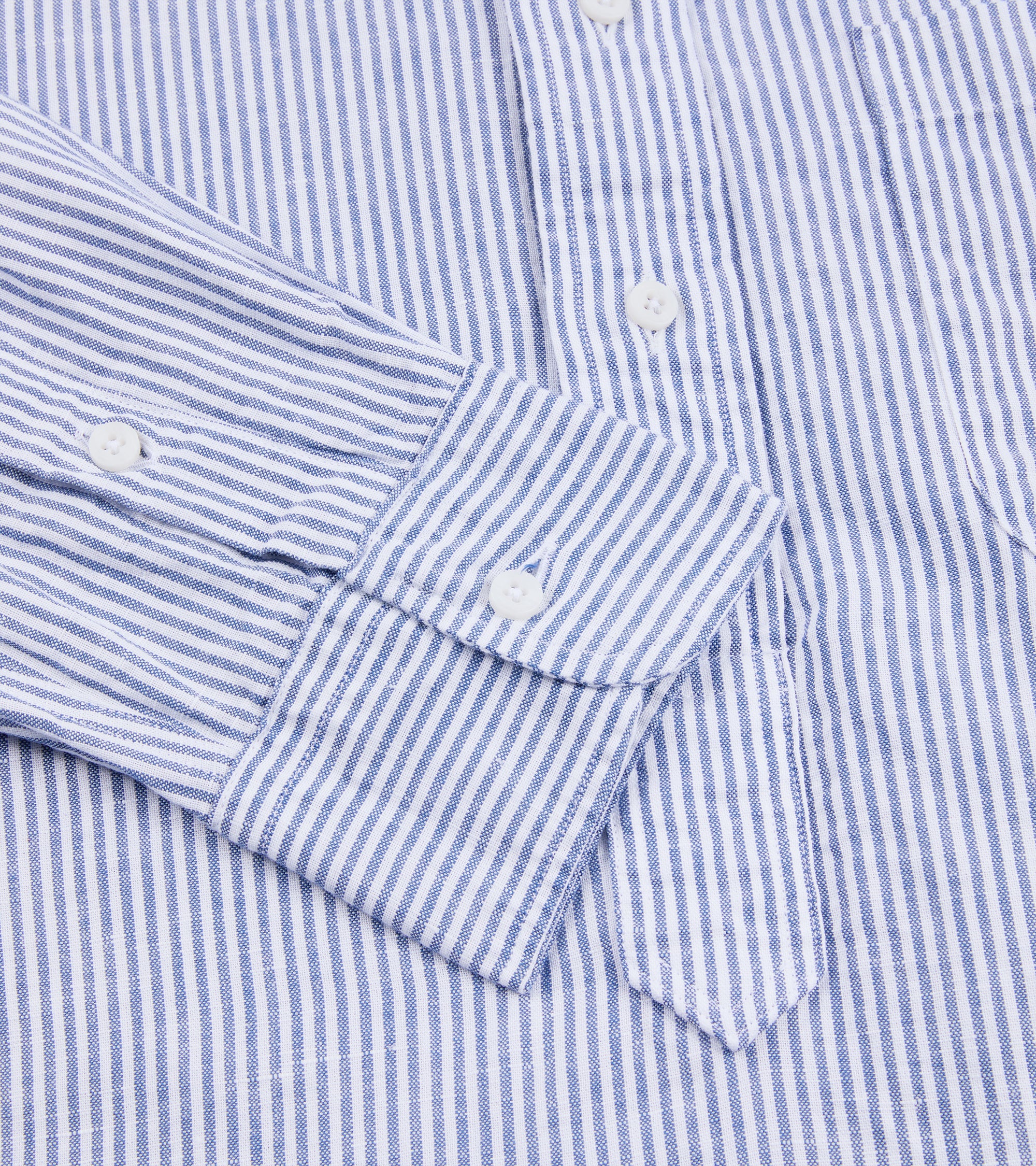 Gitman Vintage Linen Striped Band Collar Popover Shirt: Blue/White