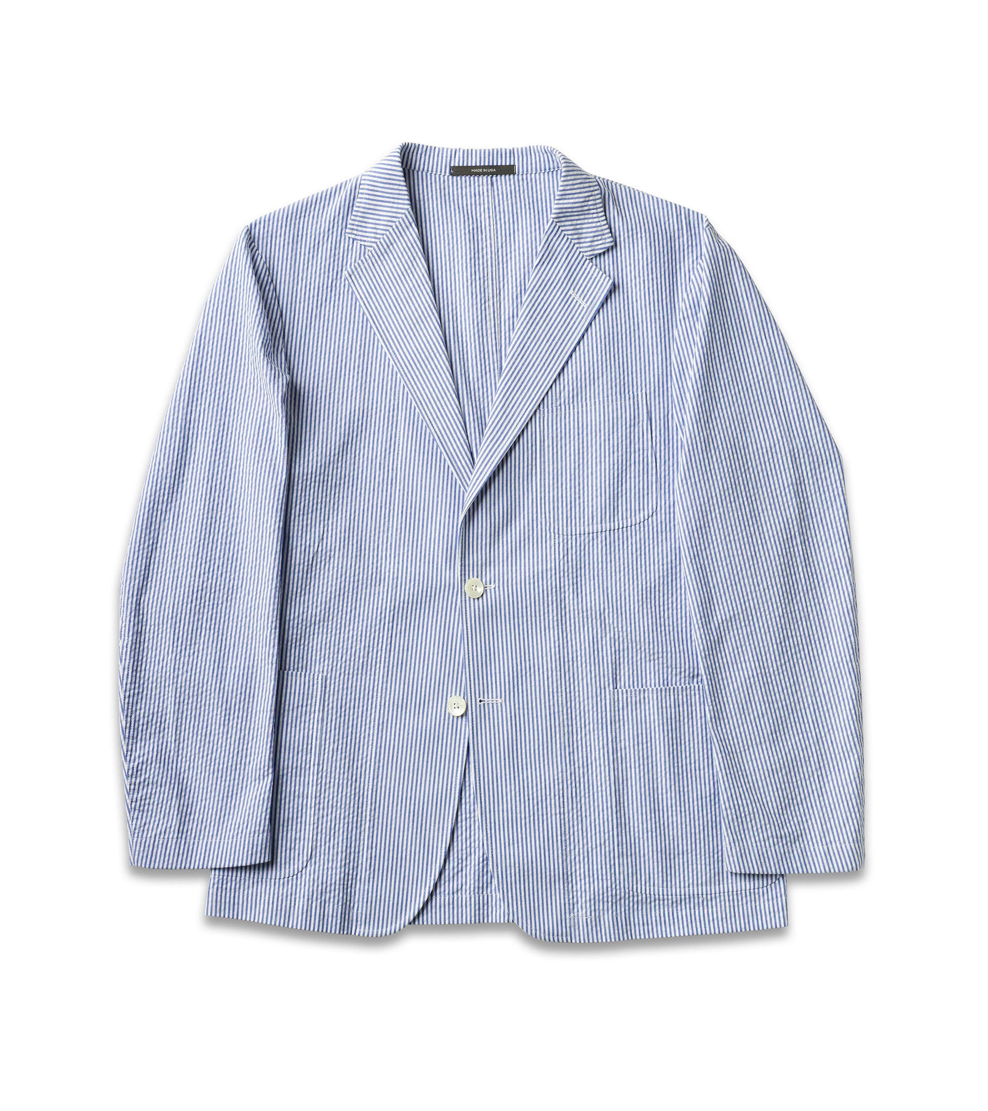 Gitman Vintage Cotton Seersucker Stripe Simple Jacket: Blue