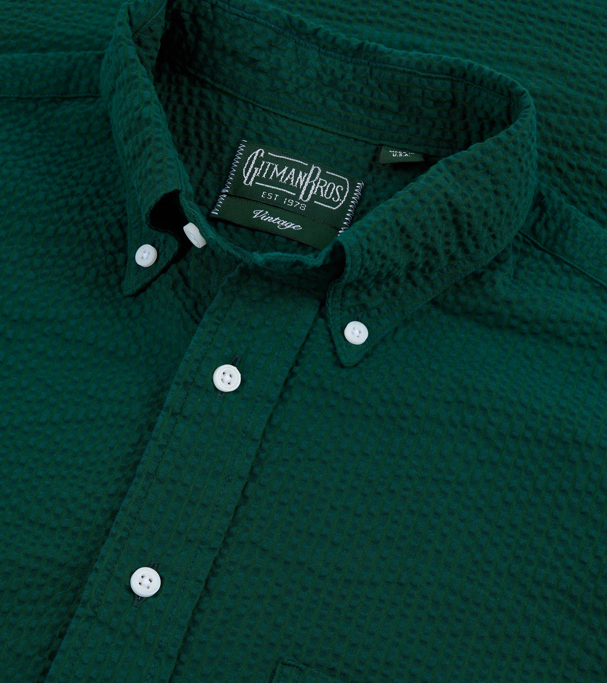 Gitman Vintage Cotton Seersucker Button Down Shirt: Forest Green