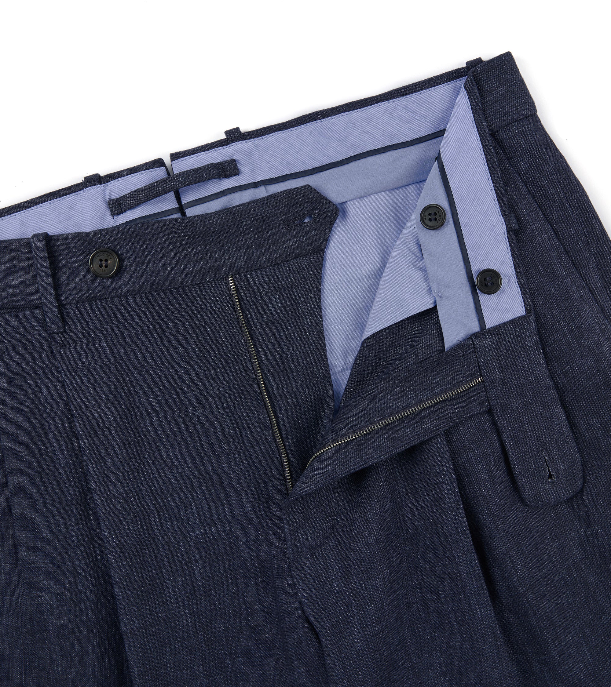Incotex Pleated Linen Trousers: Navy