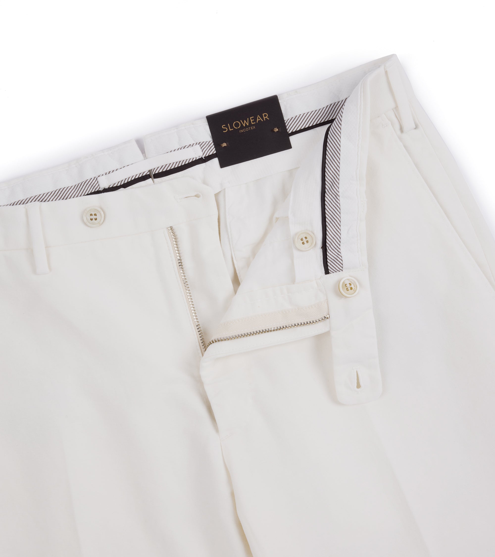 Incotex Regular High Cotton Doeskin Trousers: White