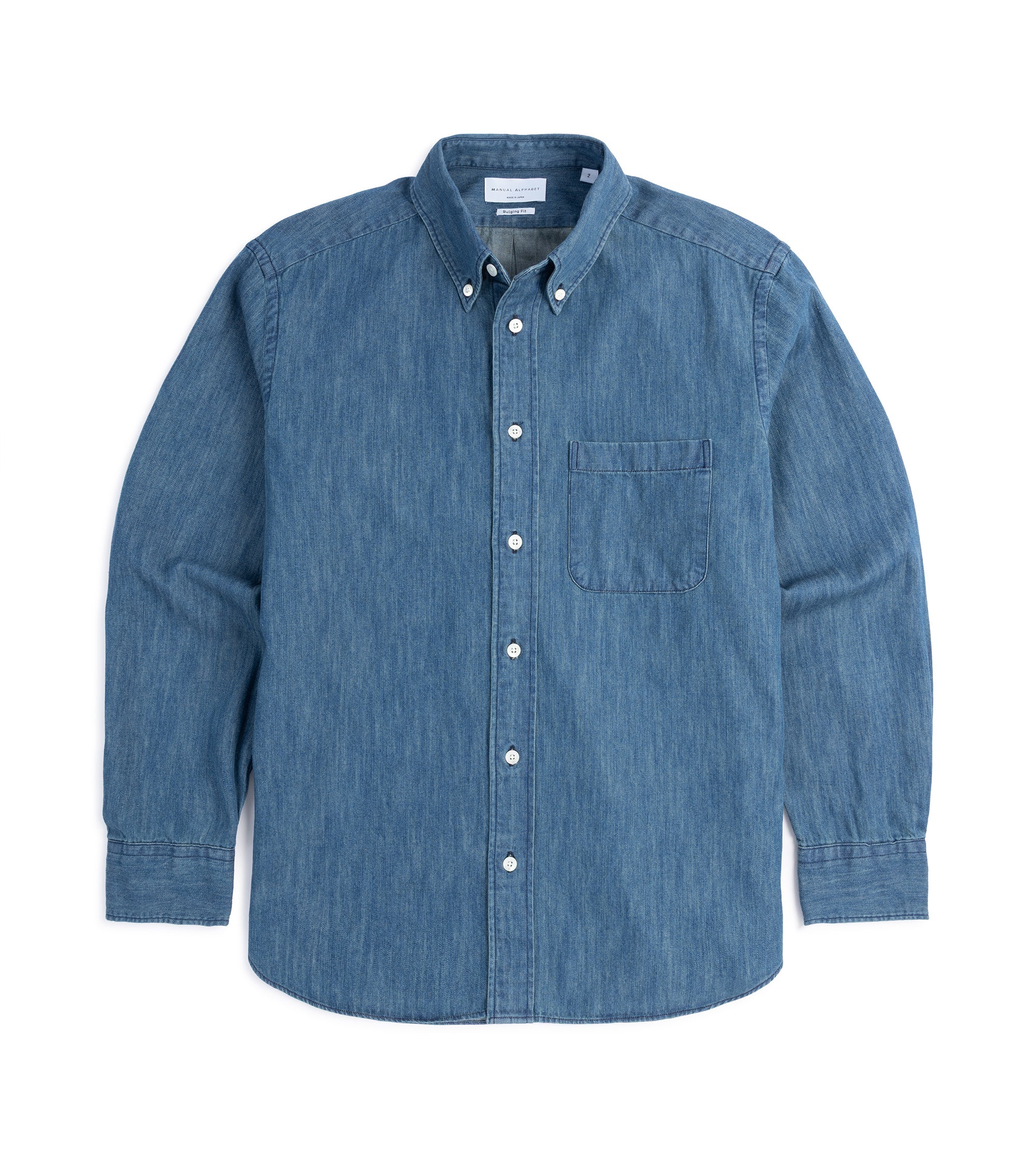 Manual Alphabet 6oz Denim Button Down Shirt: Navy
