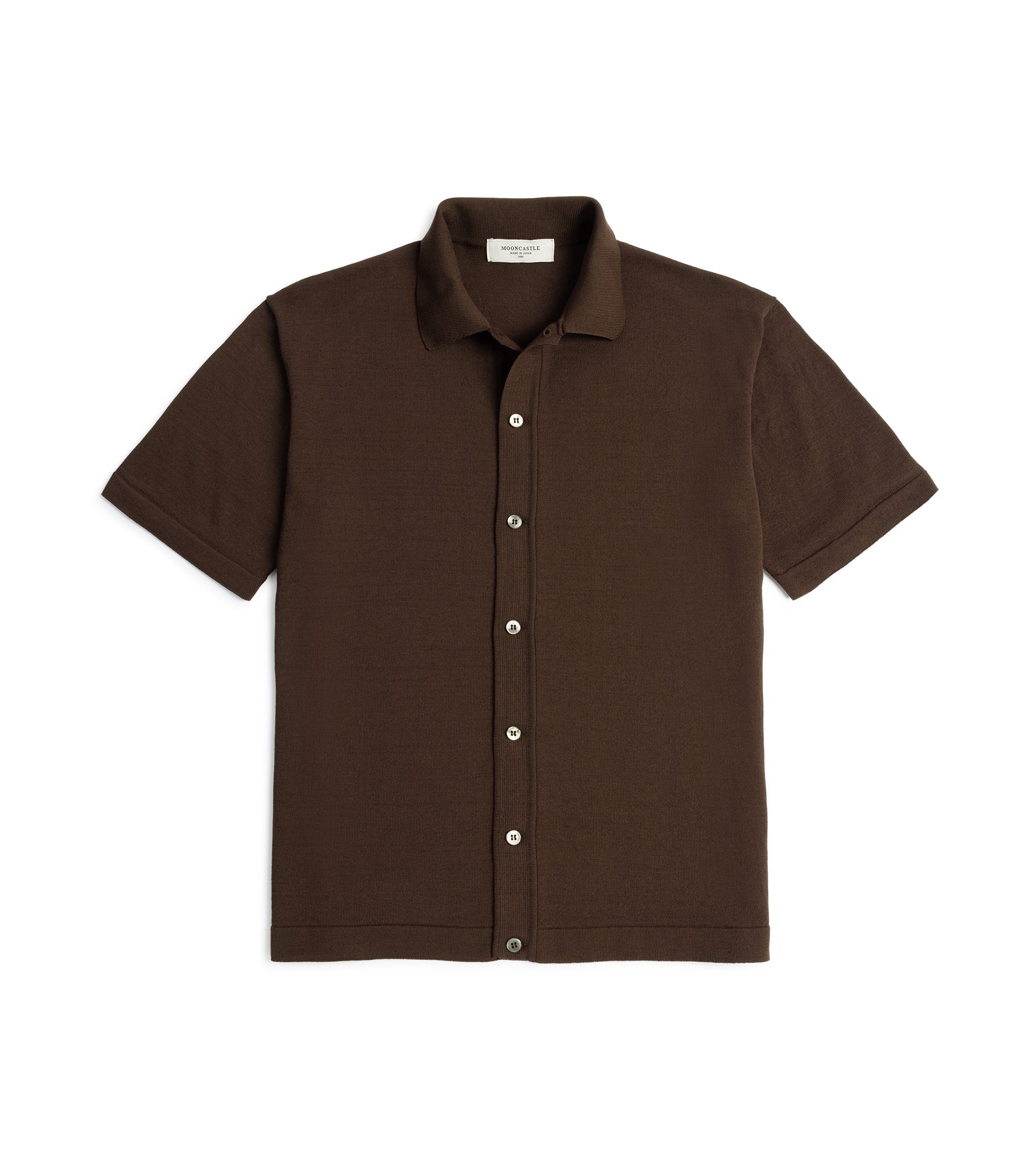 Mooncastle Ice Cotton Knit Open Collar Shirt: Brown
