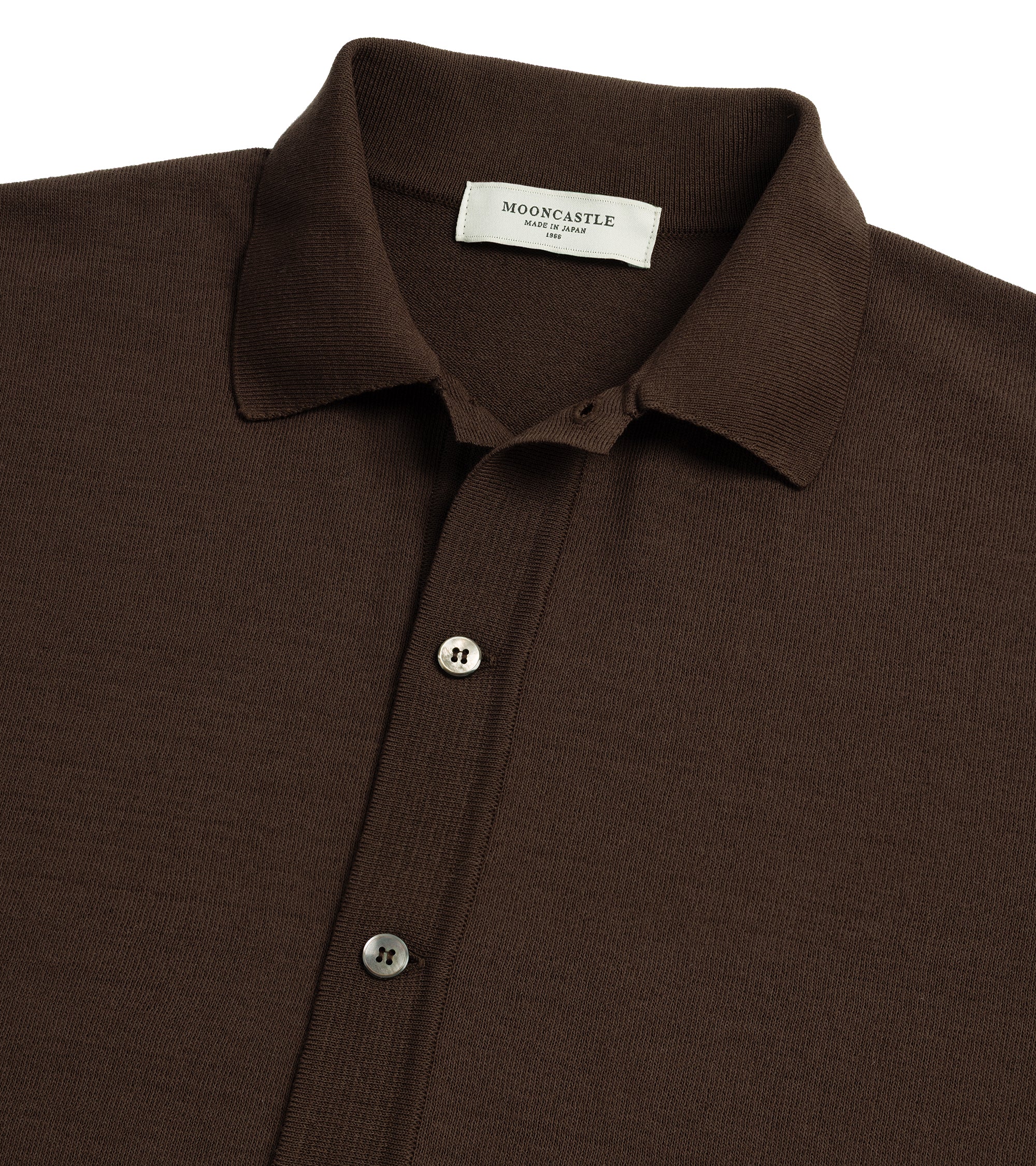 Mooncastle Ice Cotton Knit Open Collar Shirt: Brown