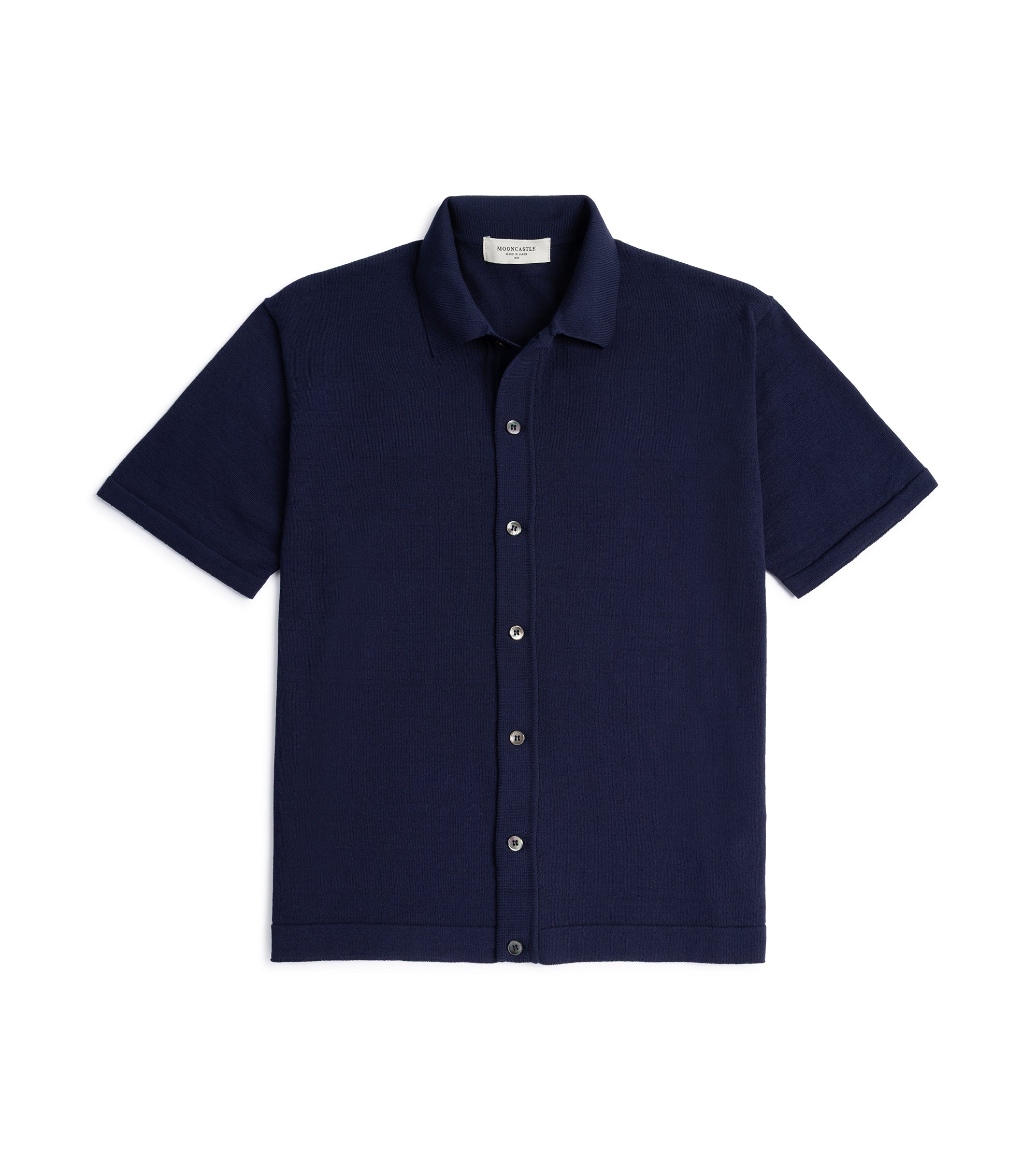 Mooncastle Ice Cotton Knit Open Collar Shirt: Navy