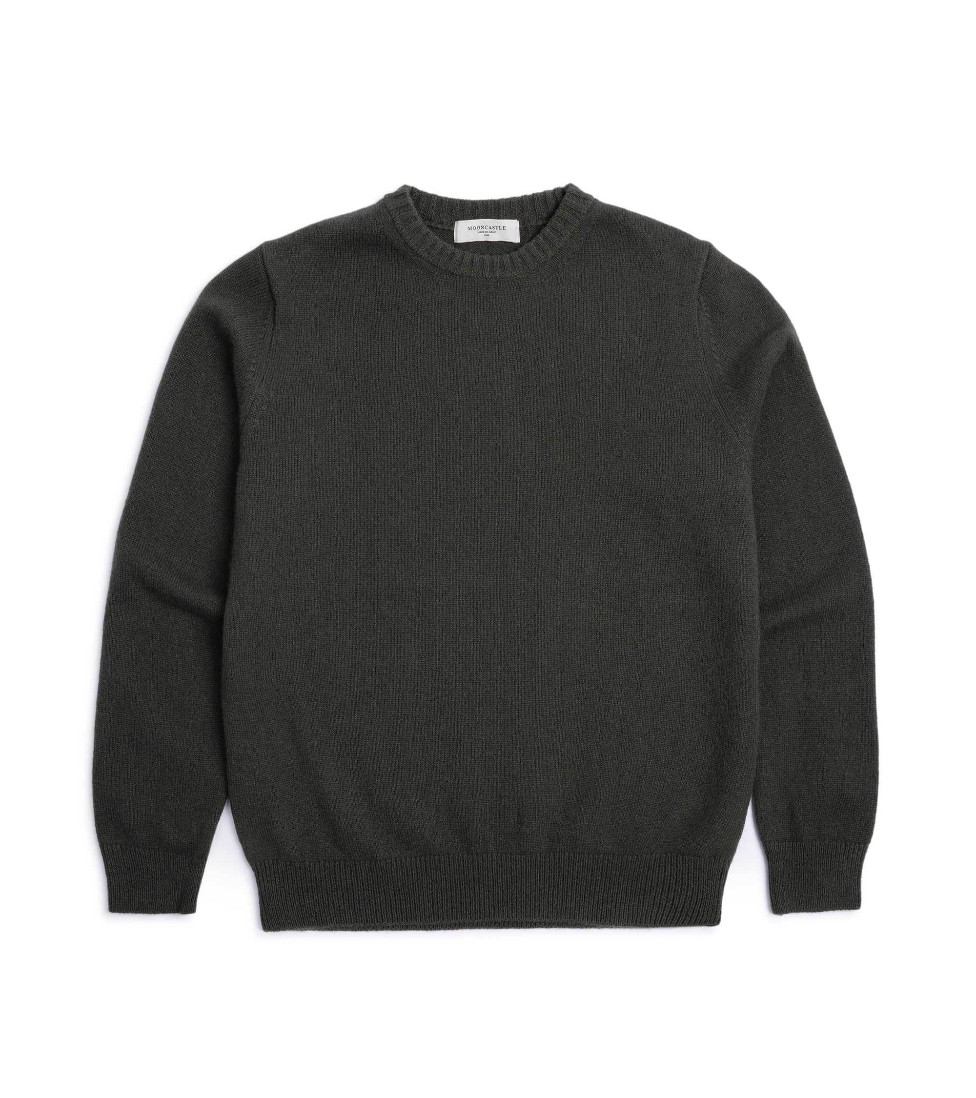 Mooncastle Wool Cashmere Silk Crew Neck Sweater: Moss Green