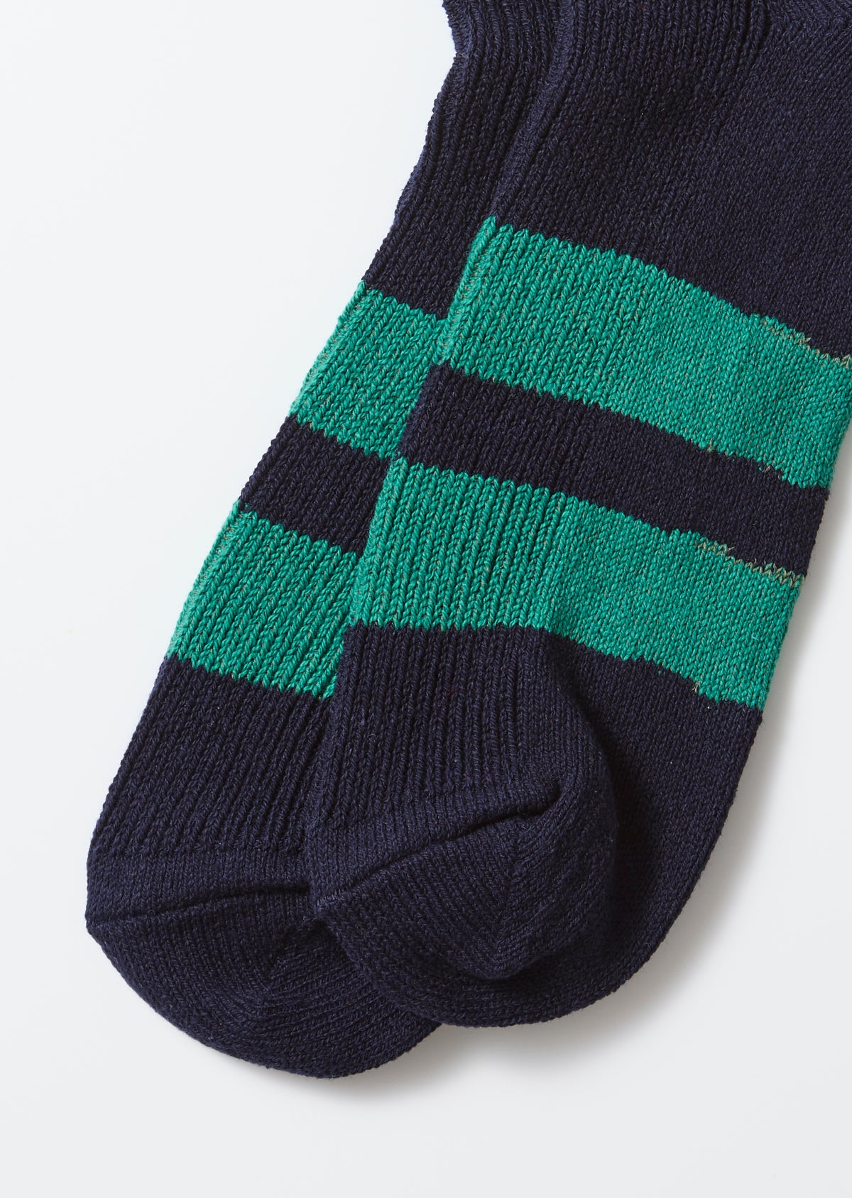 RoToTo Recycled Cotton Stripe Crew Socks: Navy/Green