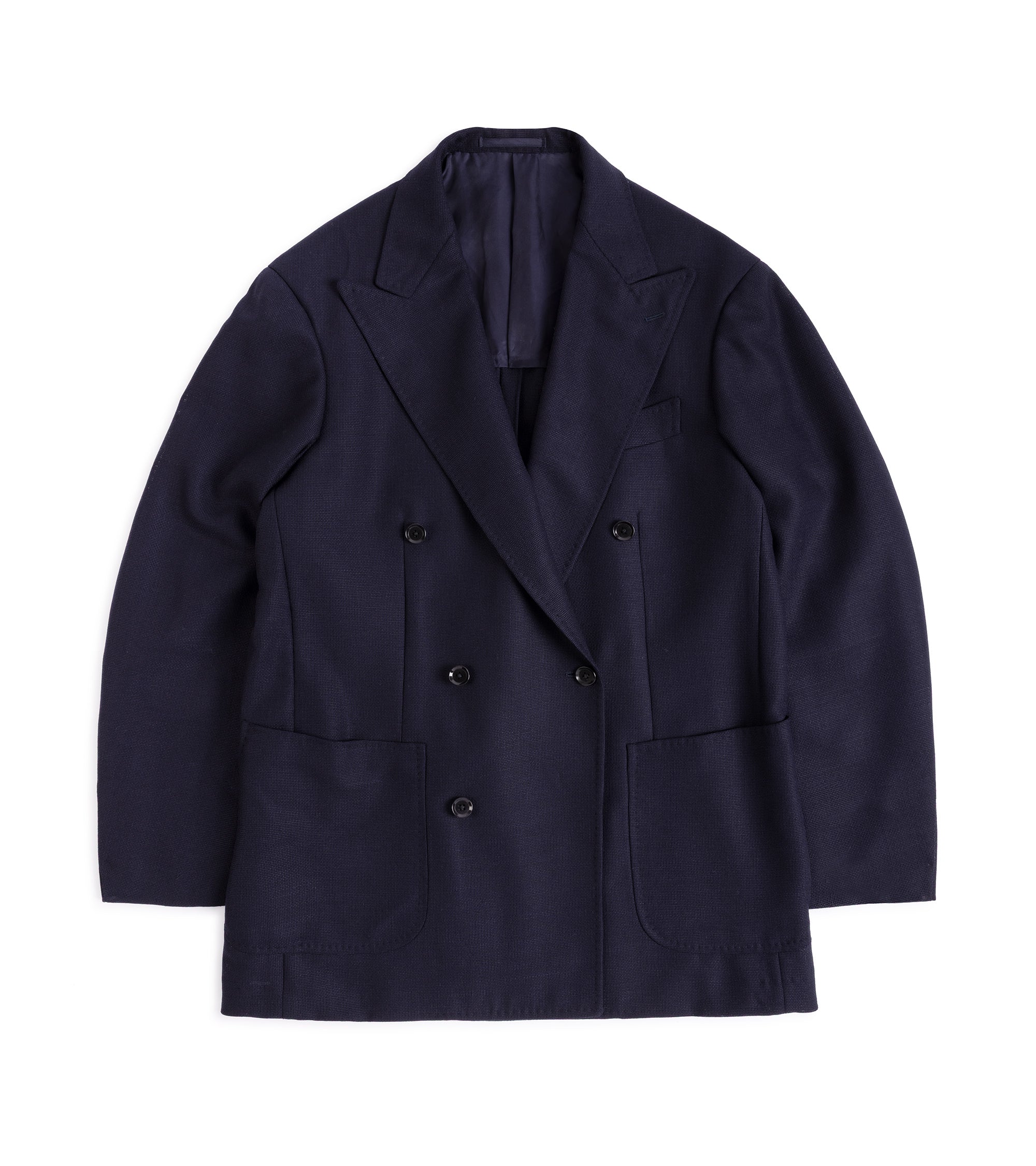 Ring Jacket Wool Mesh Balloon Double Breasted Jacket: Navy